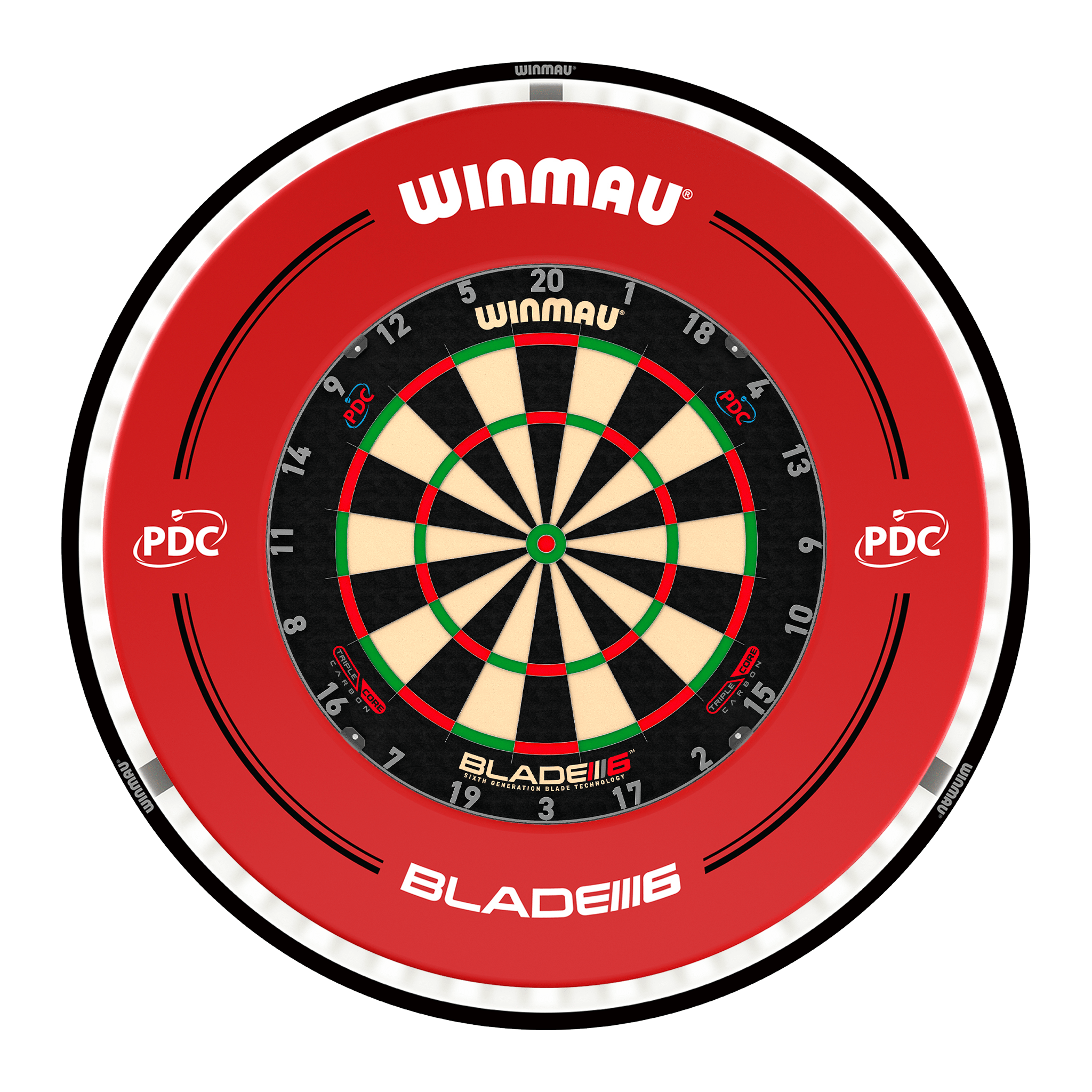 Winmau Blade 6 Triple Core Dartboard, Surround & Black Plasma Light Bundle Blade 6 Triple Core / PDC Red / Winmau Plasma Black Boards