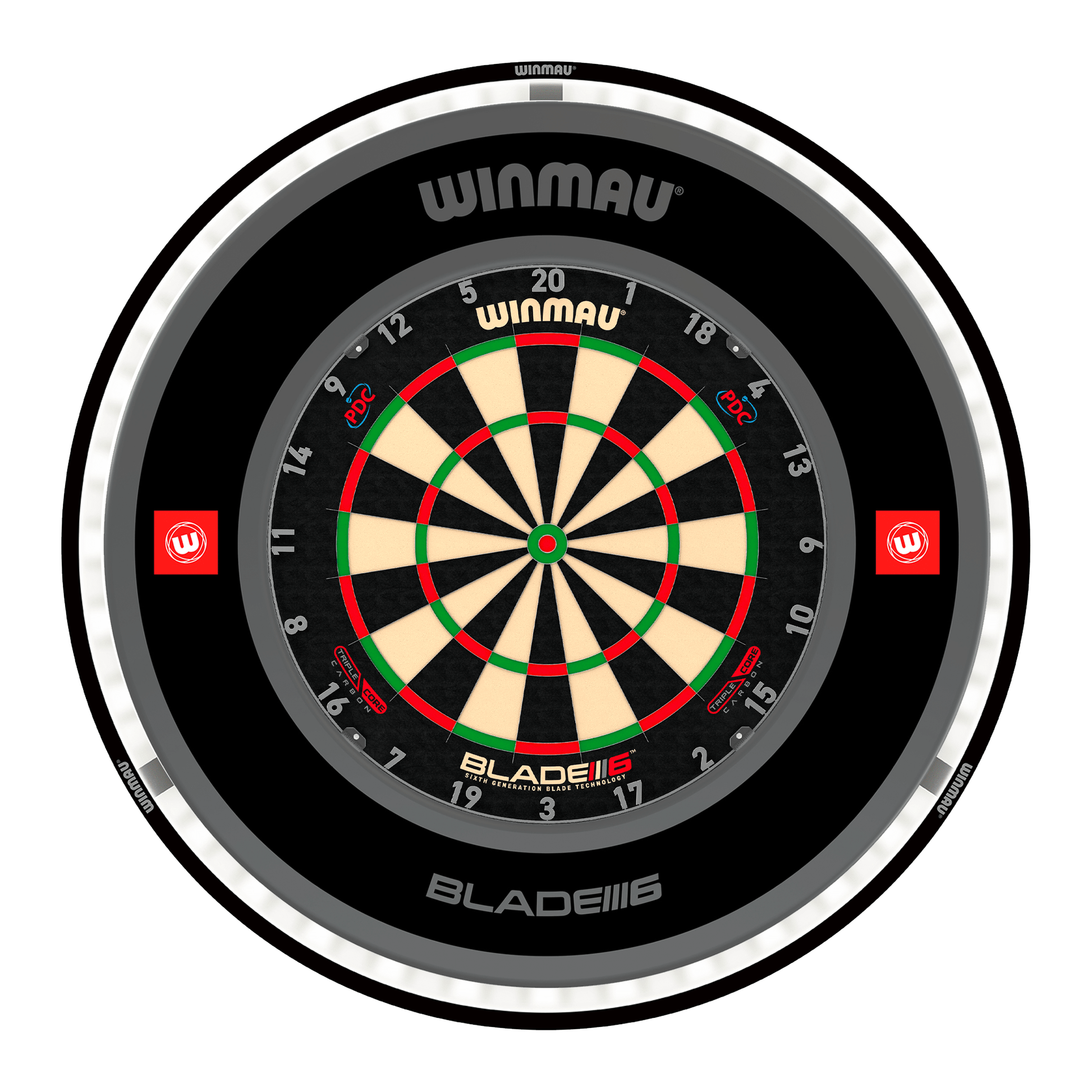 Winmau Blade 6 Triple Core Dartboard, Surround & Black Plasma Light Bundle Blade 6 Triple Core / Pro 1.0 Black / Winmau Plasma Black Boards