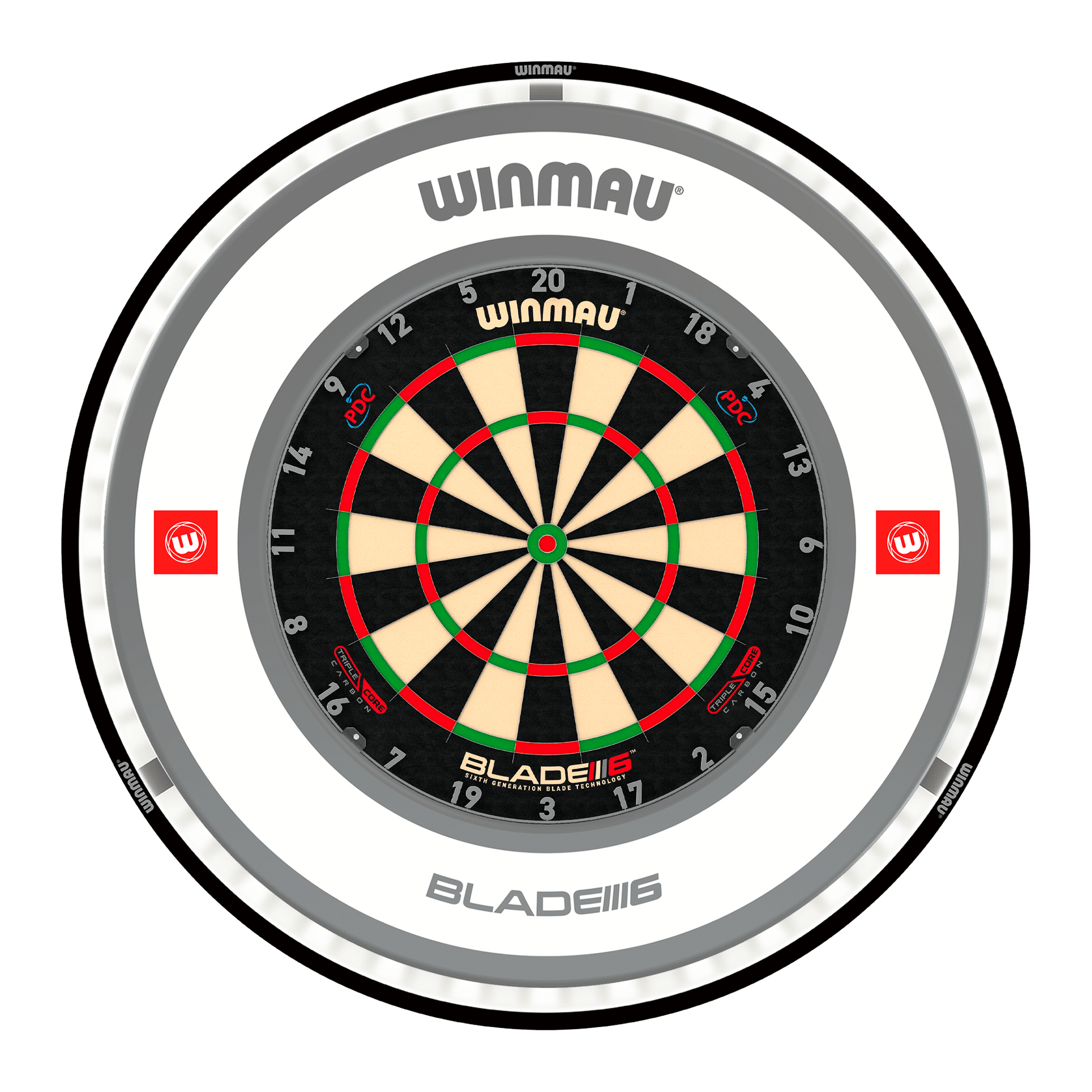 Winmau Blade 6 Triple Core Dartboard, Surround & Black Plasma Light Bundle Blade 6 Triple Core / Pro 1.0 White / Winmau Plasma Black Boards