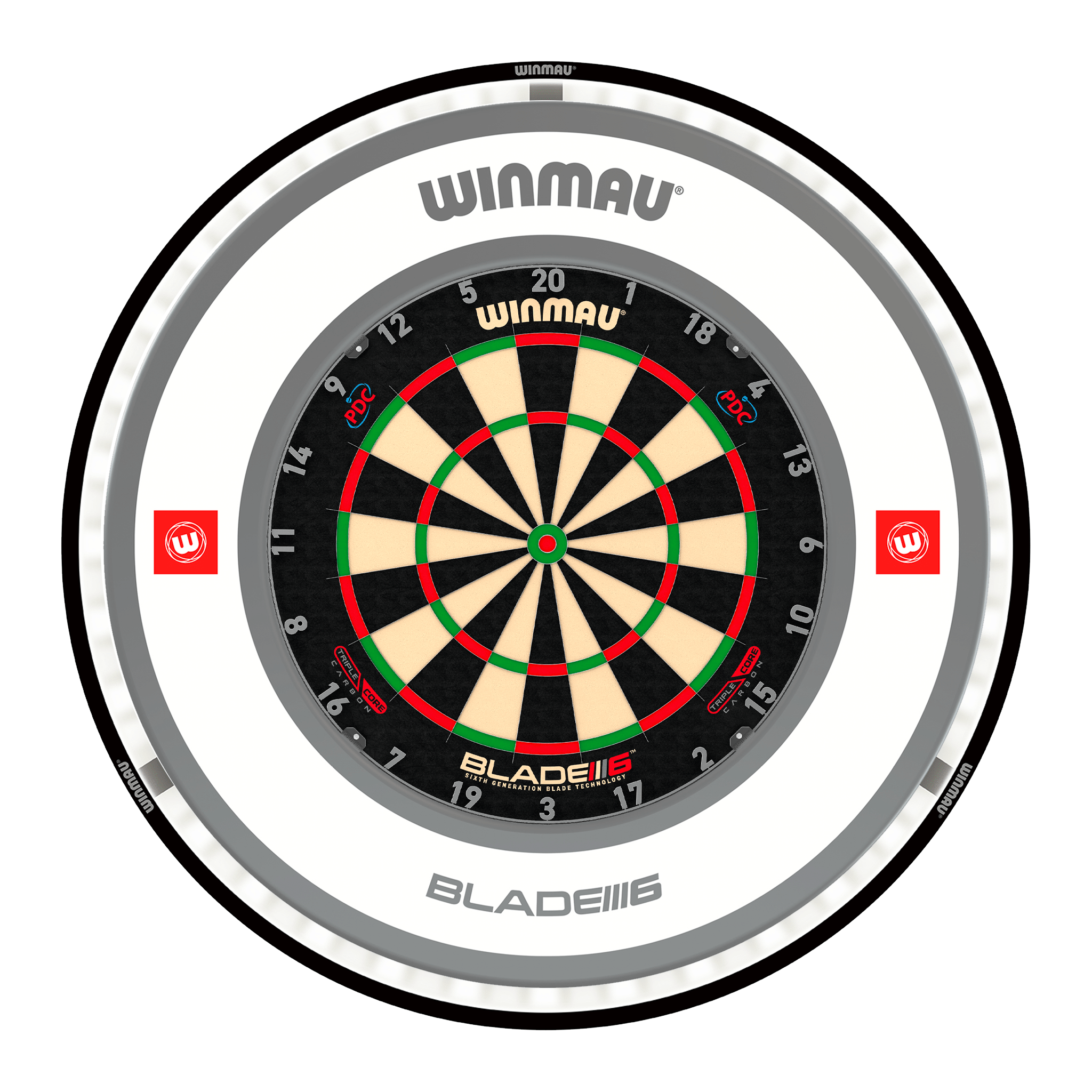 Winmau Blade 6 Triple Core Dartboard, Surround & Black Plasma Light Bundle Blade 6 Triple Core / Pro 1.0 White / Winmau Plasma Black Boards
