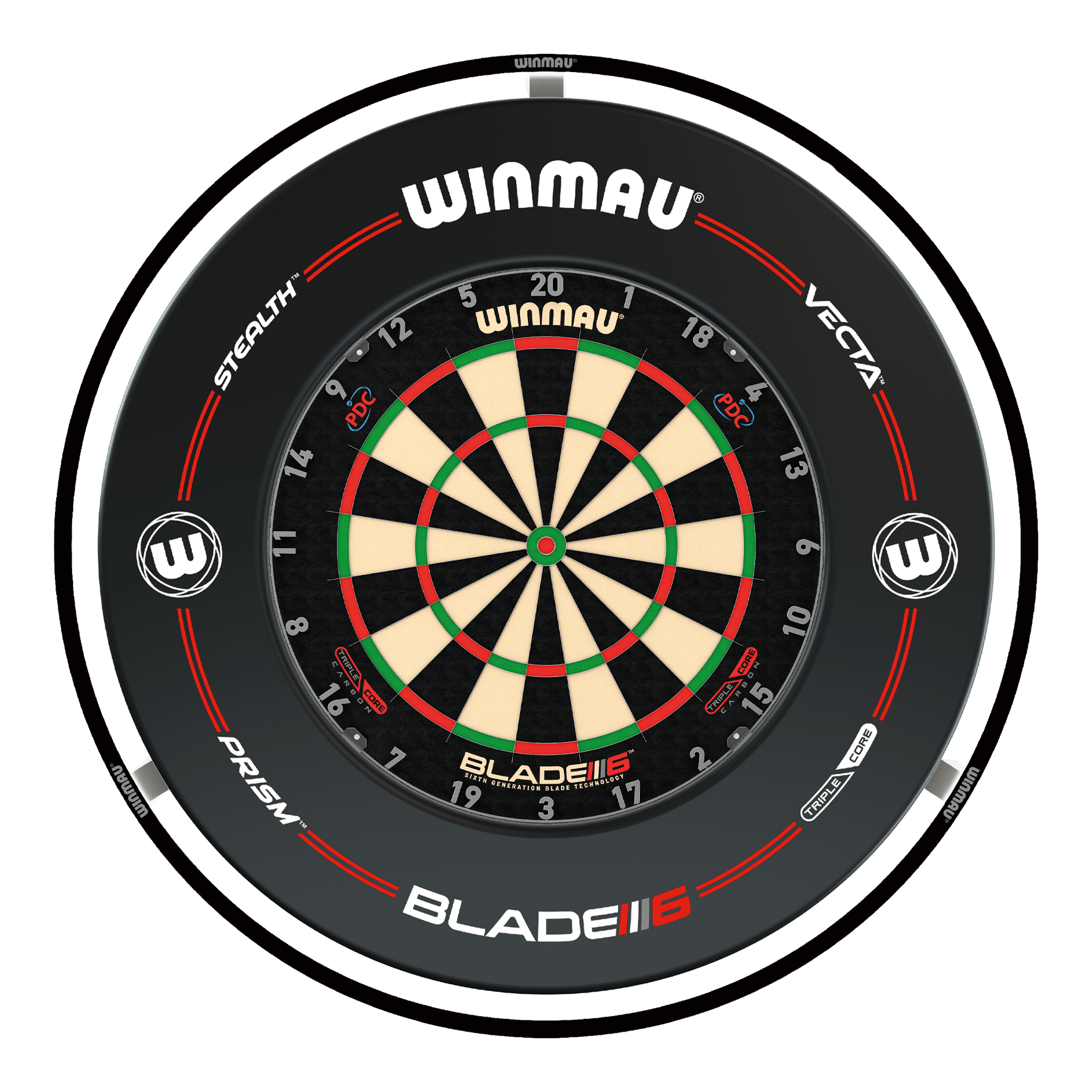 Winmau Blade 6 Triple Core Dartboard, Surround & Black Plasma Light Bundle Blade 6 Triple Core / Pro-Line Black / Winmau Plasma Black Boards