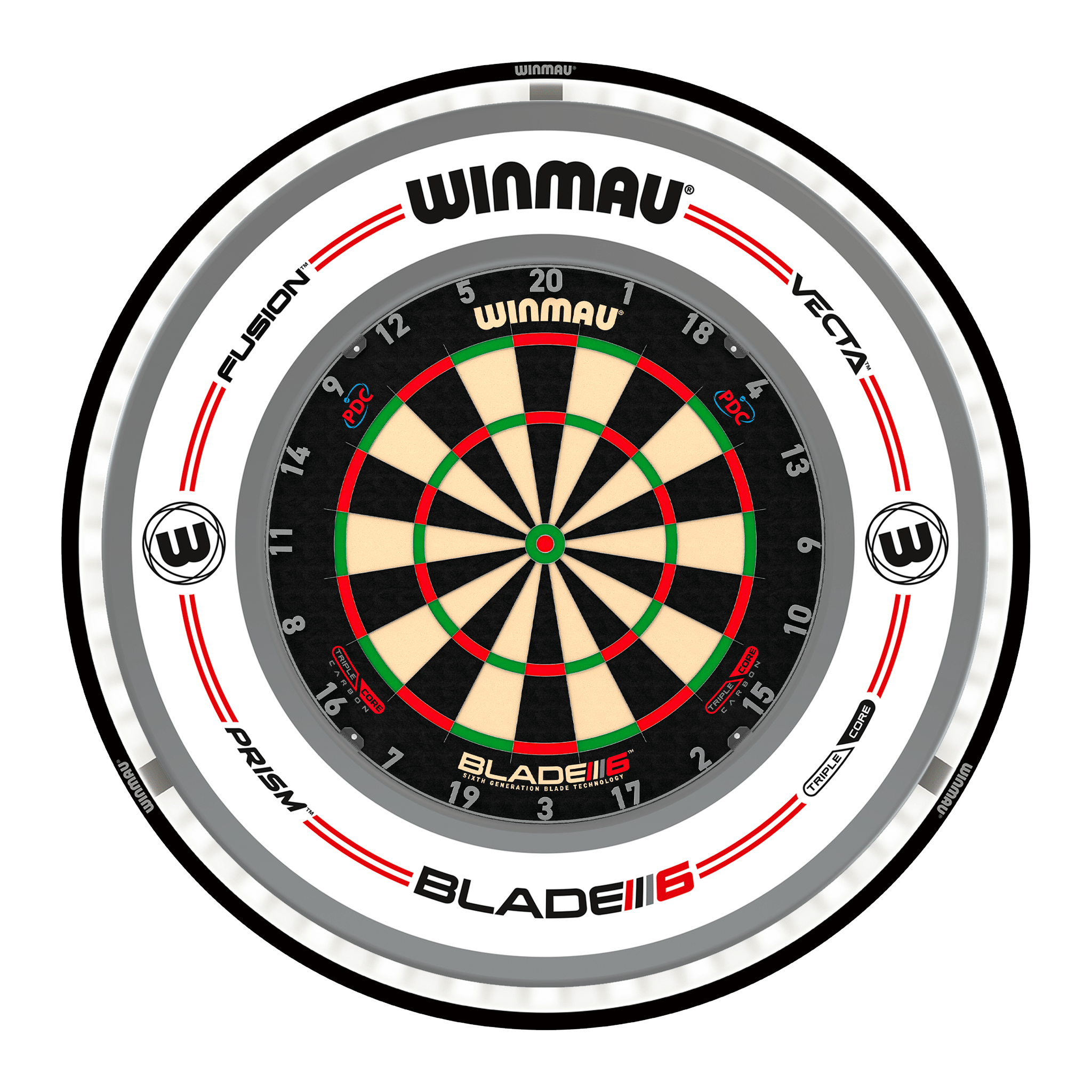 Winmau Blade 6 Triple Core Dartboard, Surround & Black Plasma Light Bundle Blade 6 Triple Core / Pro-Line White / Winmau Plasma Black Boards