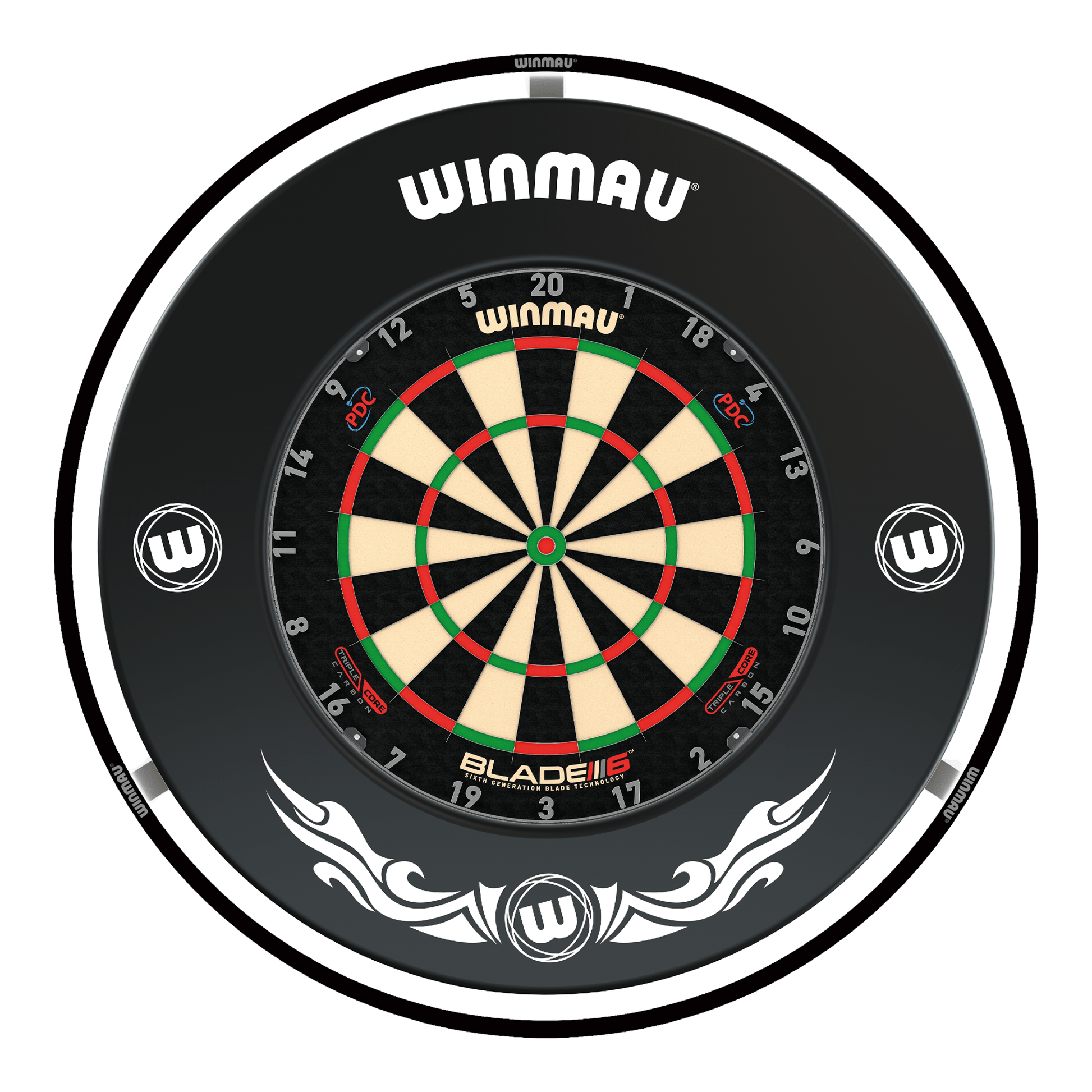 Winmau Blade 6 Triple Core Dartboard, Surround & Black Plasma Light Bundle Blade 6 Triple Core / Xtreme / Winmau Plasma Black Boards