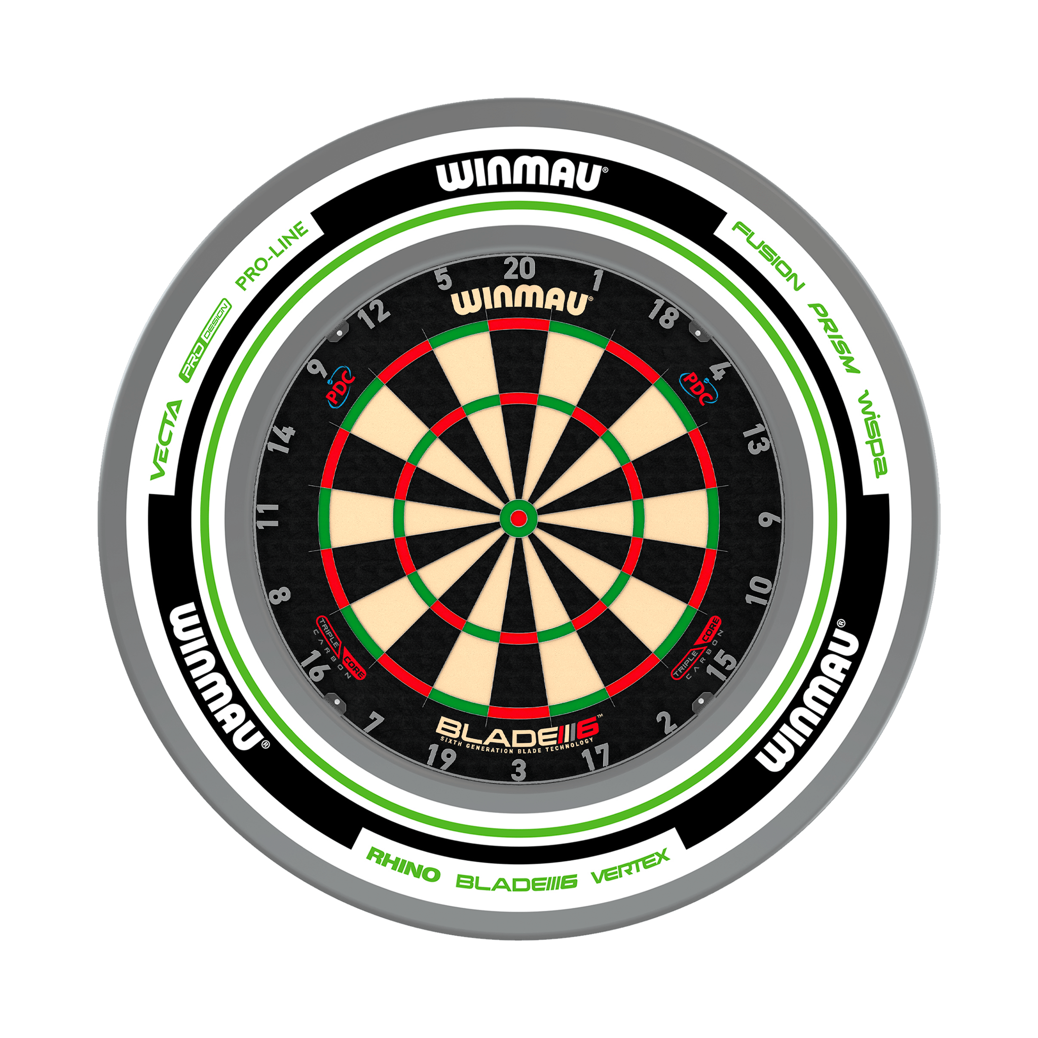 Winmau Blade 6 Triple Core Dartboard & Surround Bundle Blade 6 Triple Core / Advance White/Green Boards