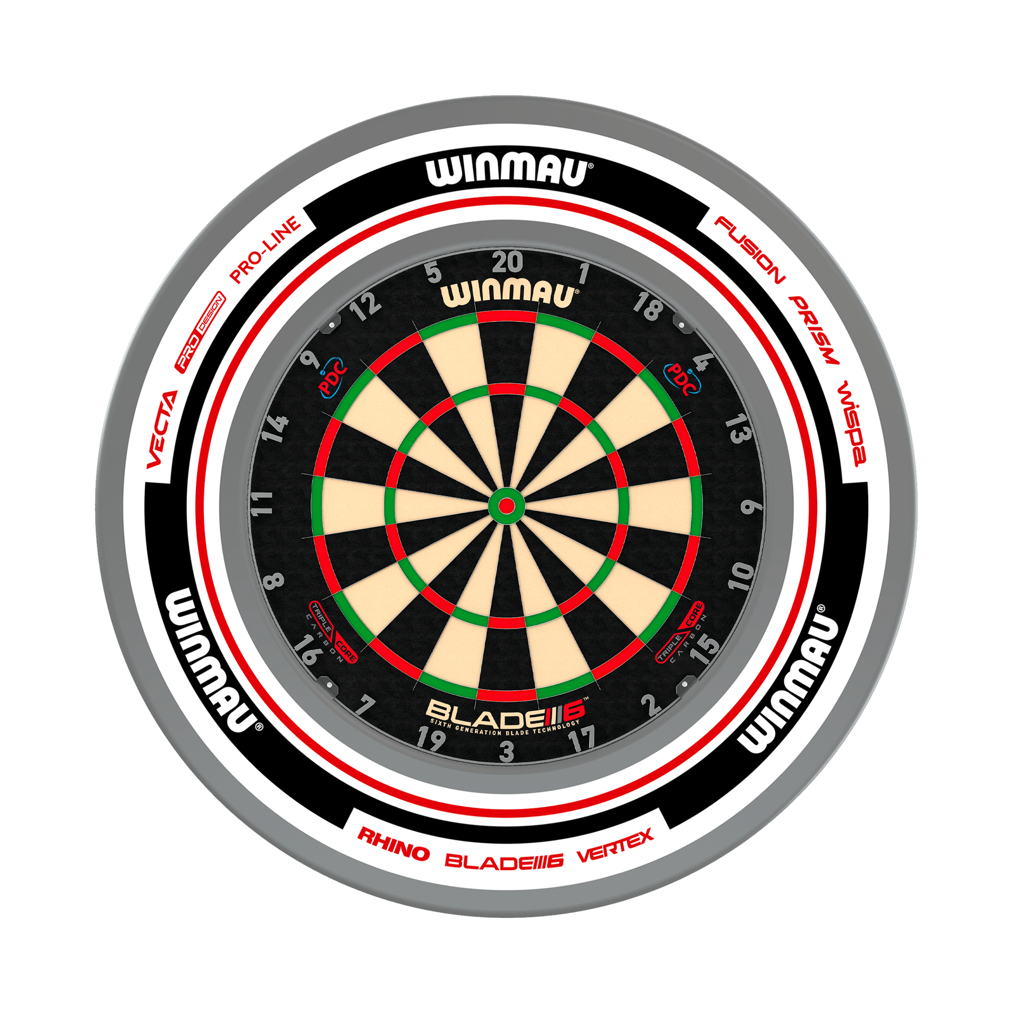 Winmau Blade 6 Triple Core Dartboard & Surround Bundle Blade 6 Triple Core / Advance White/Red Boards