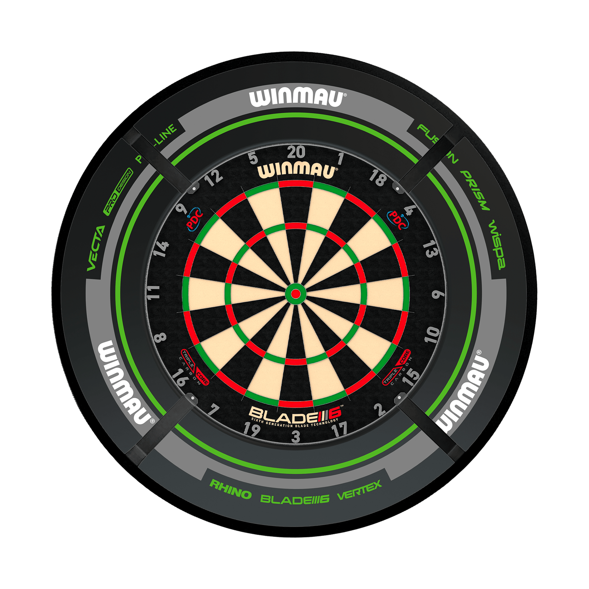 Winmau Blade 6 Triple Core Dartboard, Surround & Corona Light Bundle Blade 6 Triple Core / Advance Black/Green / Target Corona Vision Boards