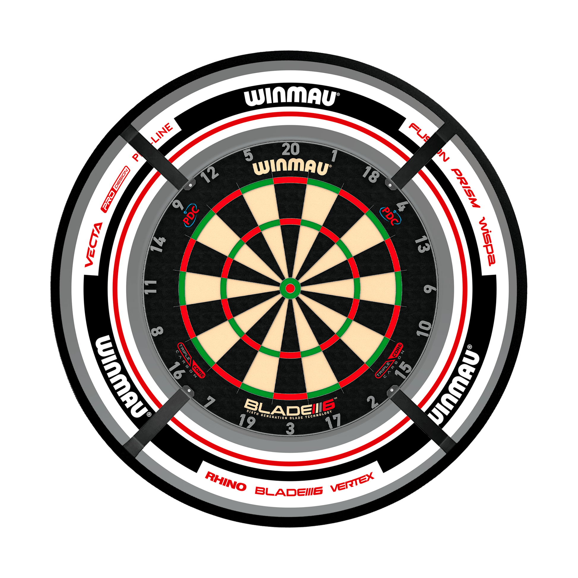 Winmau Blade 6 Triple Core Dartboard, Surround & Corona Light Bundle Blade 6 Triple Core / Advance White/Red / Target Corona Vision Boards