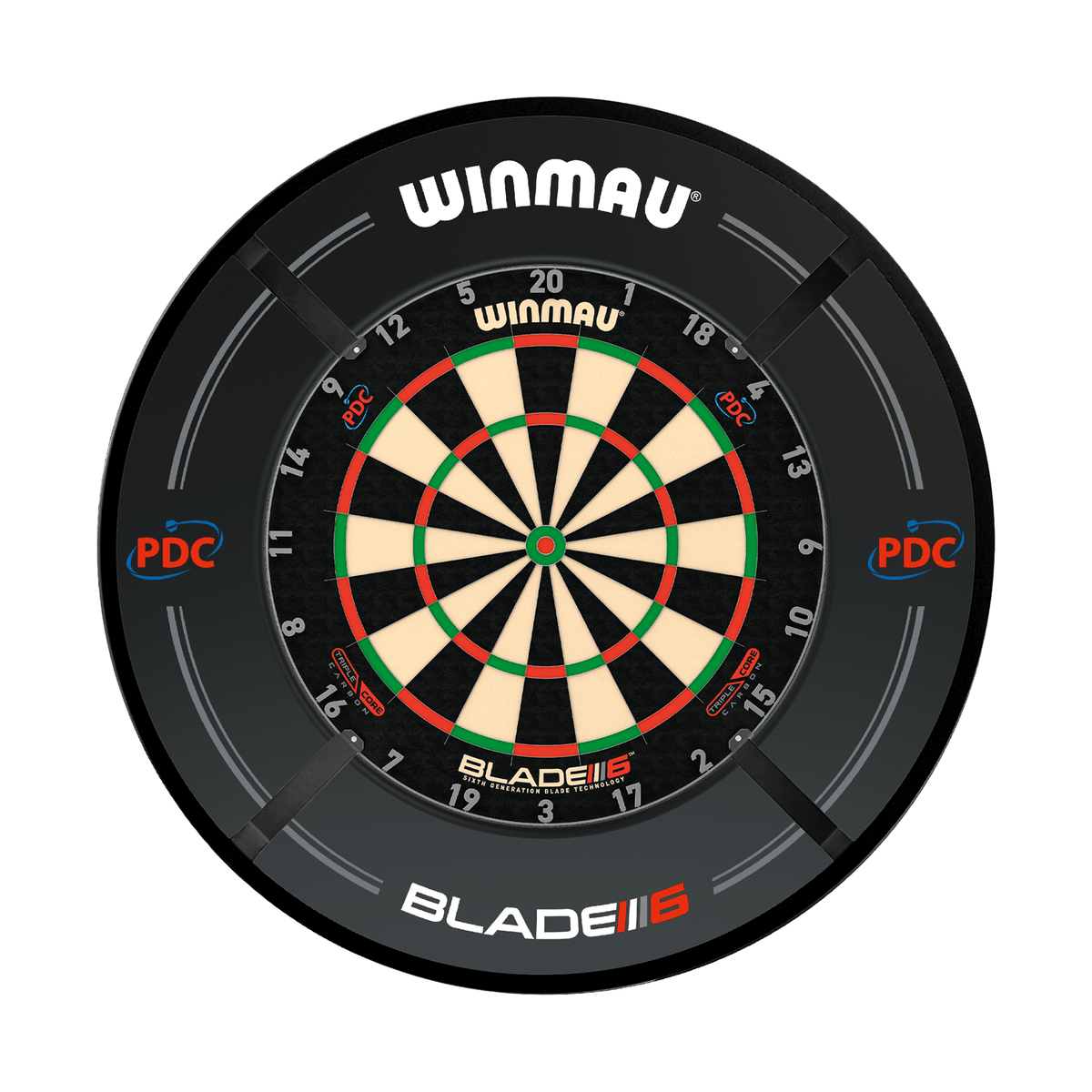 Winmau Blade 6 Triple Core Dartboard, Surround & Corona Light Bundle Dartboard Bundles