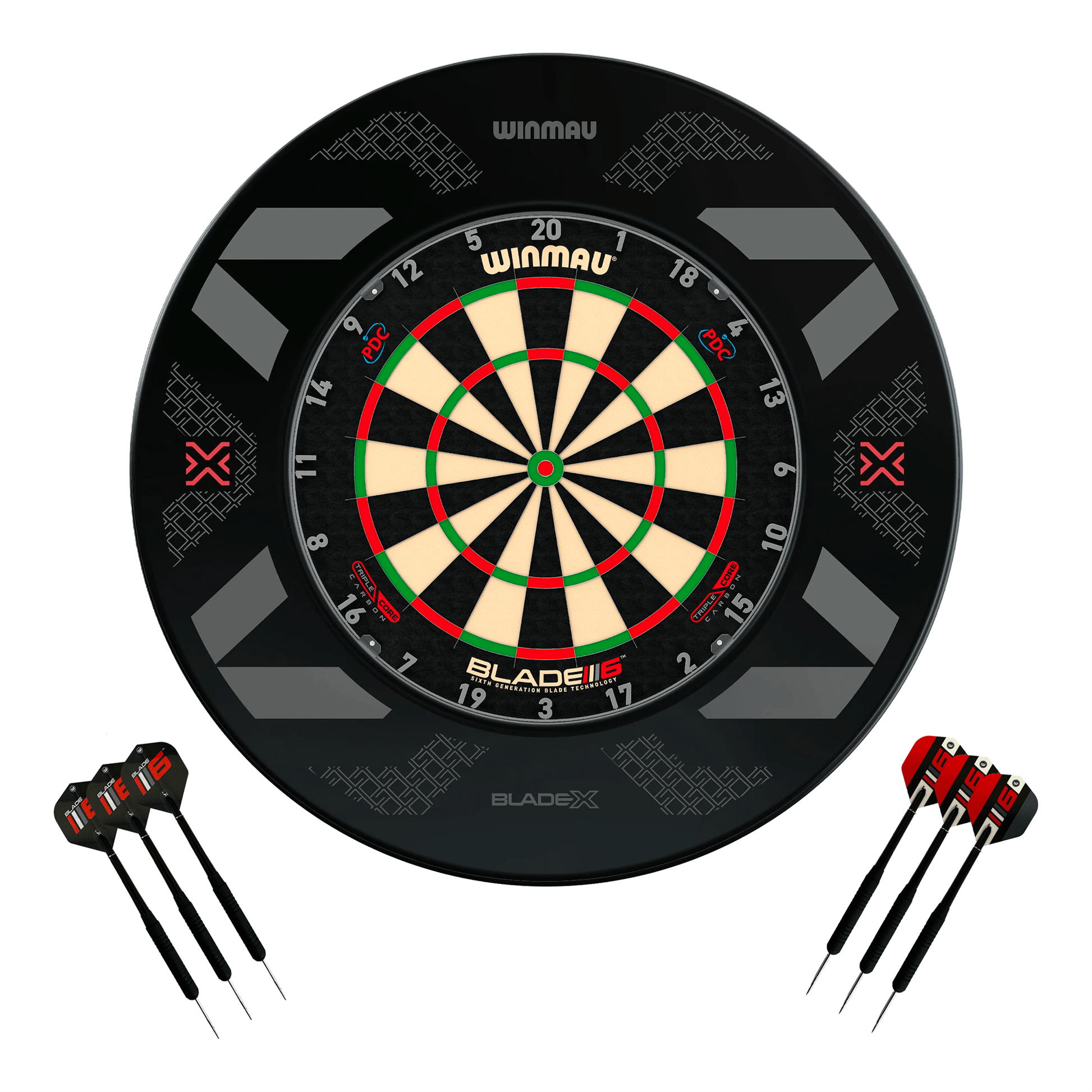 Winmau Blade 6 Triple Core Dartboard, Surround & Darts - Complete Darts Set Blade 6 Triple Core / Blade X Boards