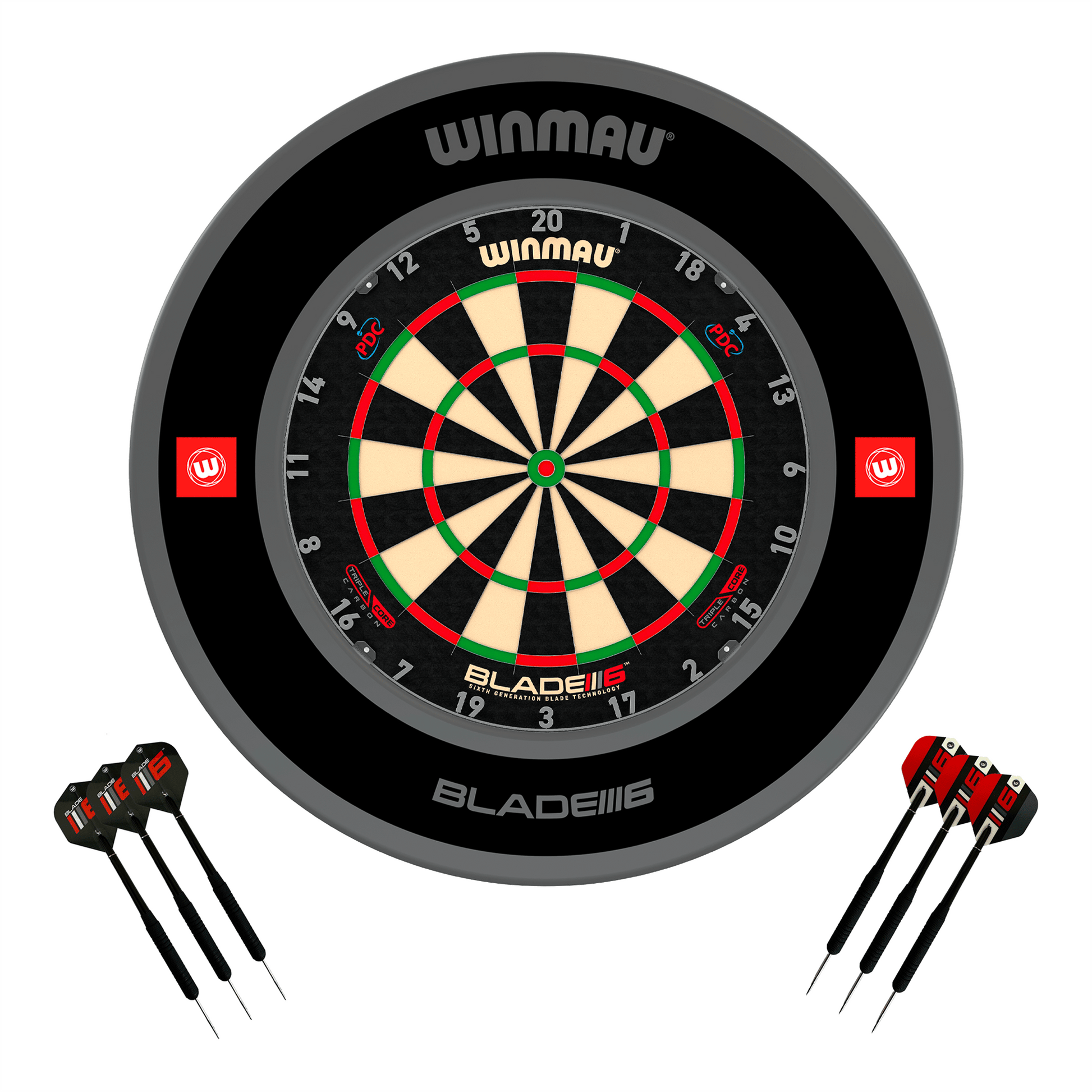 Winmau Blade 6 Triple Core Dartboard, Surround & Darts - Complete Darts Set Blade 6 Triple Core / Pro 1.0 Black Boards