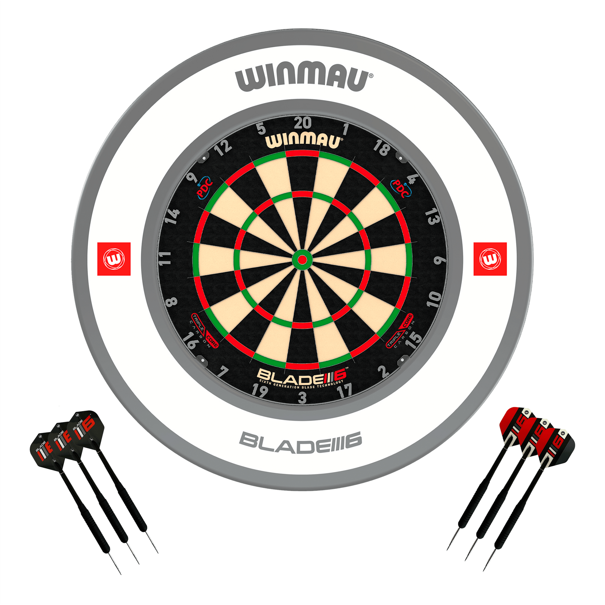 Winmau Blade 6 Triple Core Dartboard, Surround & Darts - Complete Darts Set Blade 6 Triple Core / Pro 1.0 White Boards