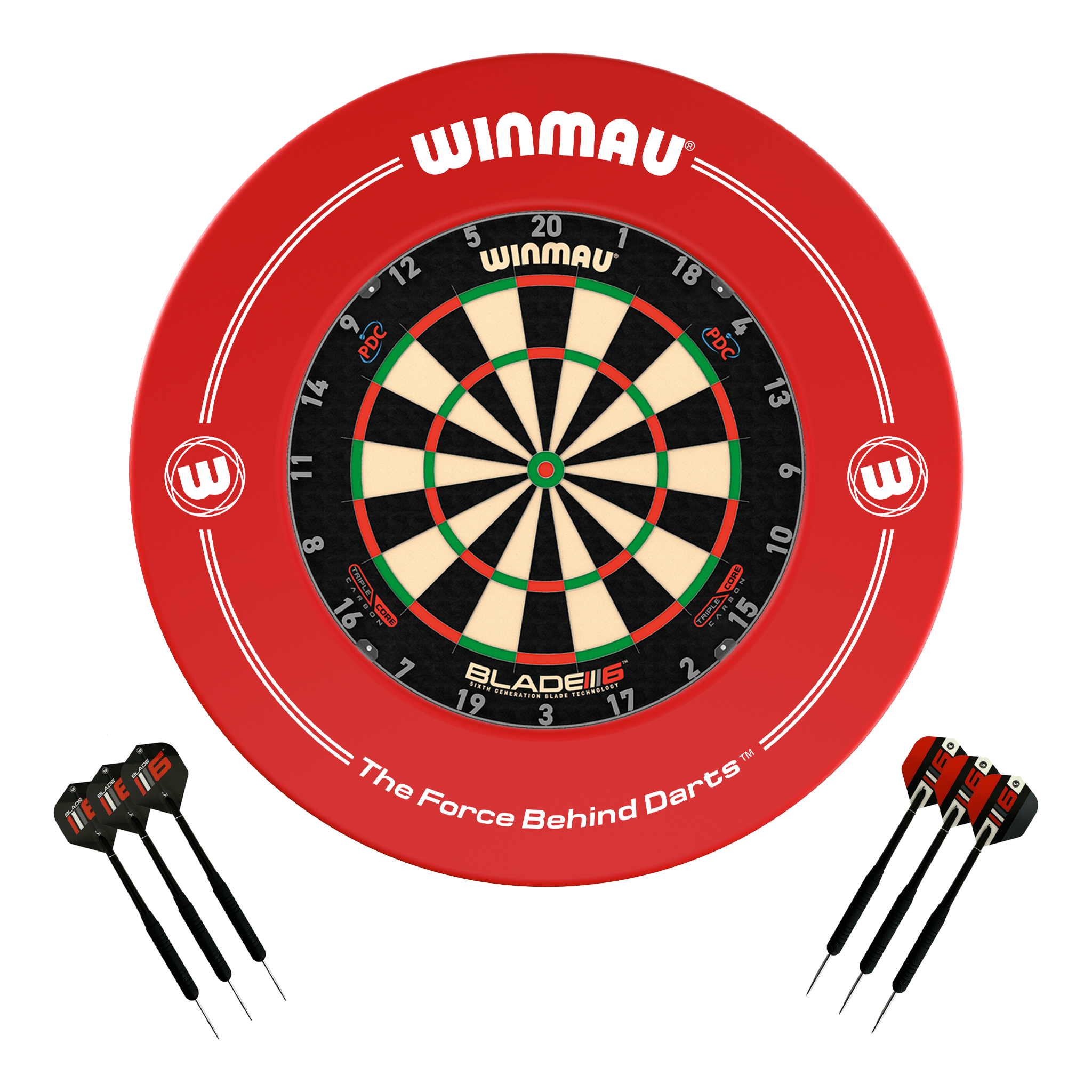 Winmau Blade 6 Triple Core Dartboard, Surround & Darts - Complete Darts Set Blade 6 Triple Core / Red Boards