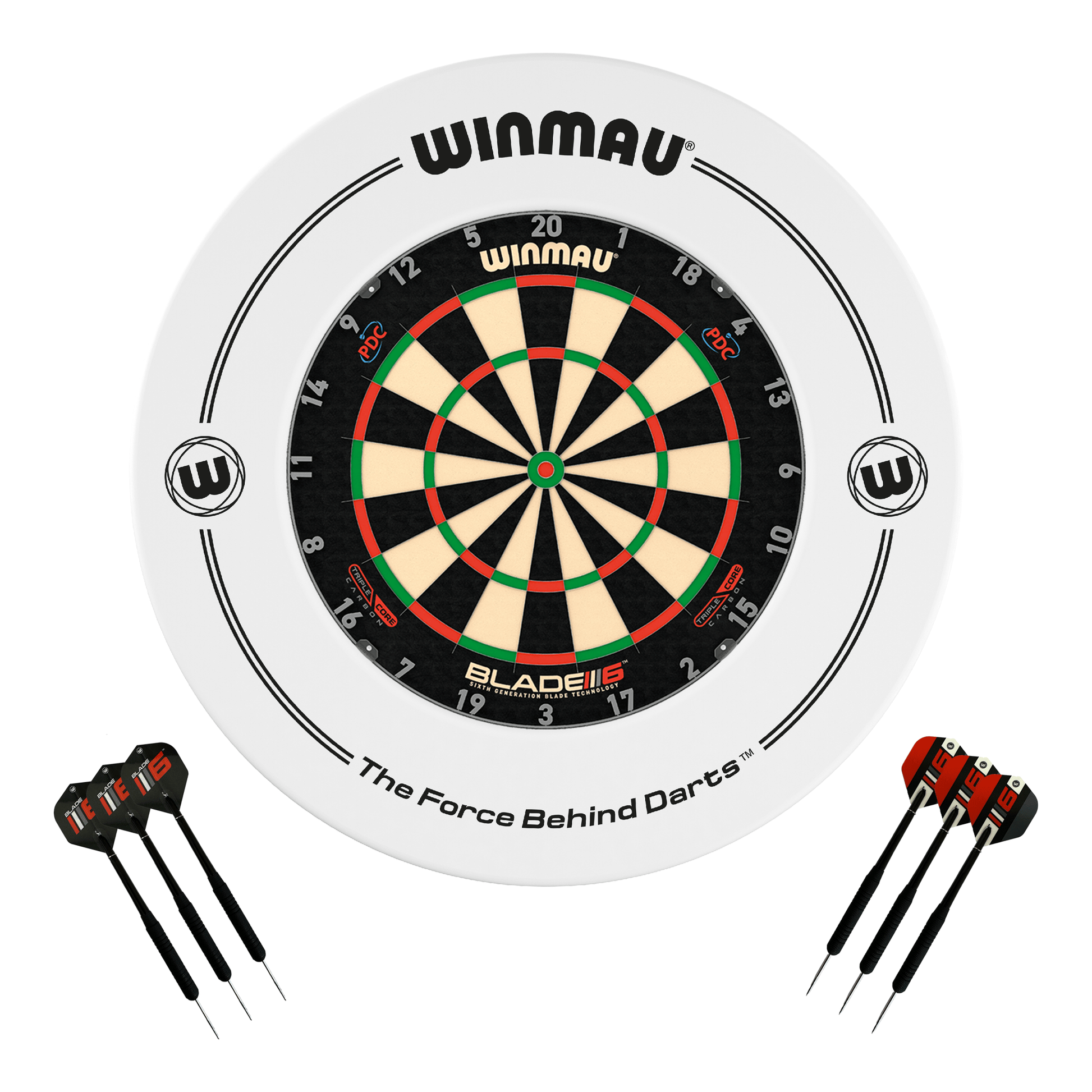 Winmau Blade 6 Triple Core Dartboard, Surround & Darts - Complete Darts Set Blade 6 Triple Core / White Boards