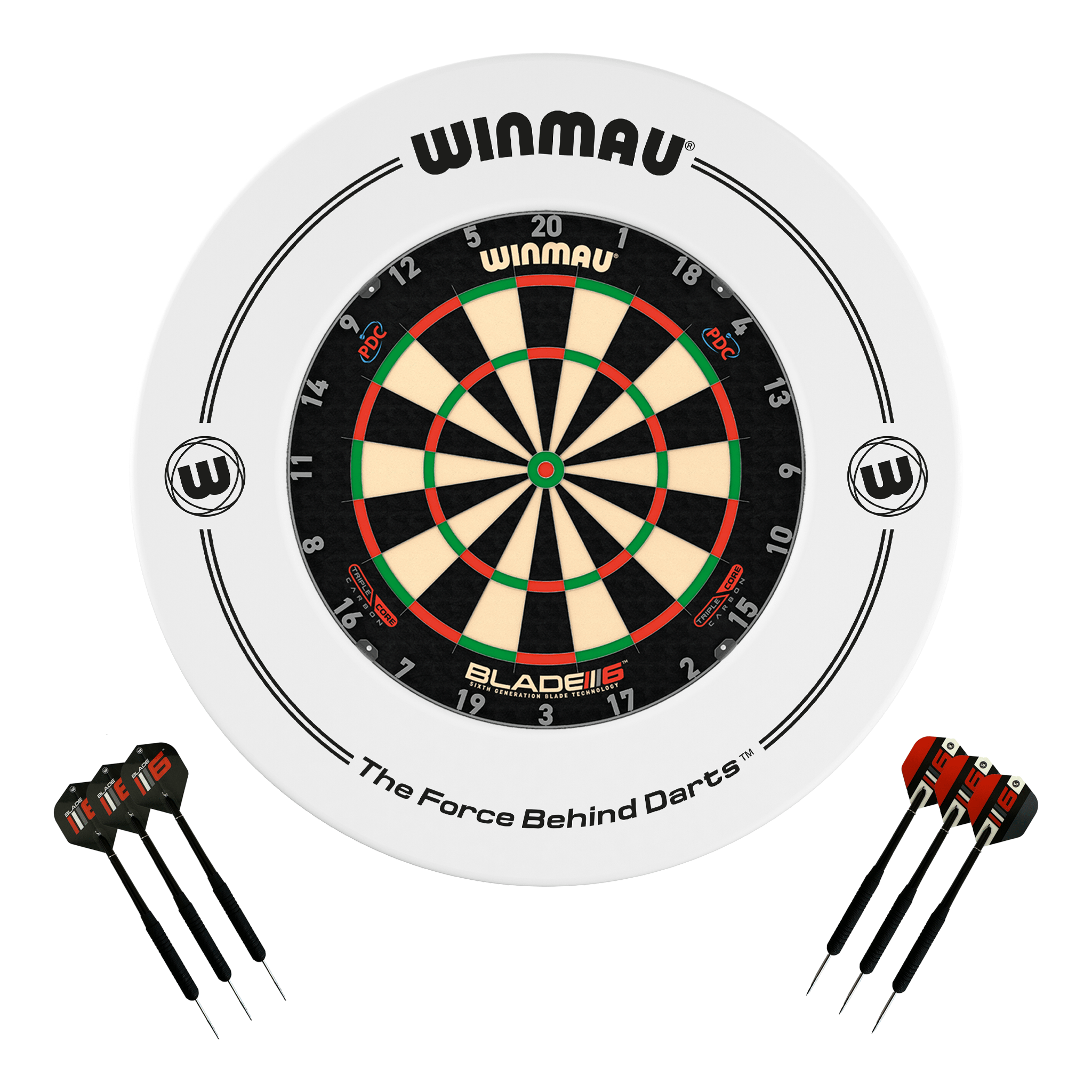 Winmau Blade 6 Triple Core Dartboard, Surround & Darts - Complete Darts Set Blade 6 Triple Core / White Boards