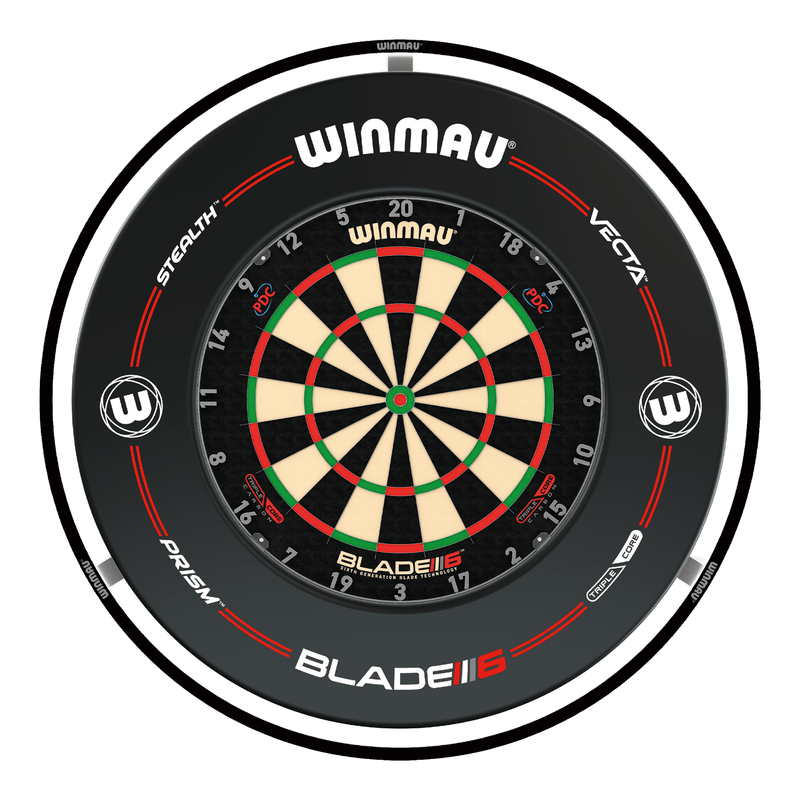 Winmau Blade 6 Triple Core Dartboard, Surround & Plasma Light Bundle Dartboard Bundles