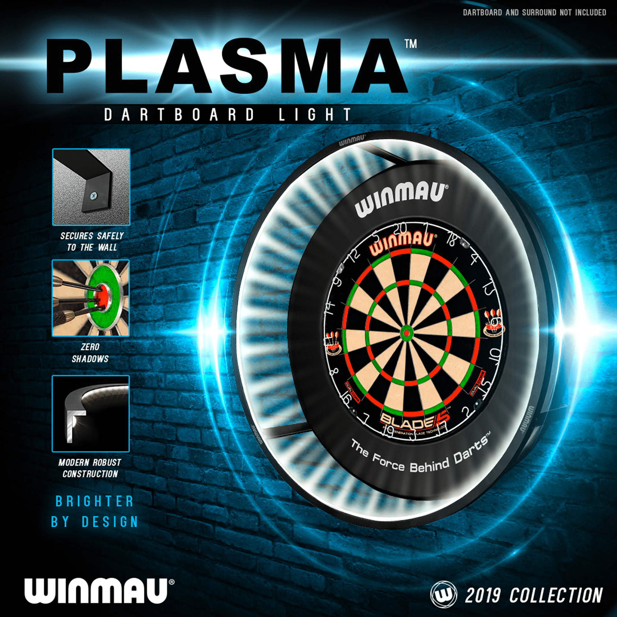 Winmau Blade 6 Triple Core Dartboard, Surround & Plasma Light Bundle Dartboard Bundles
