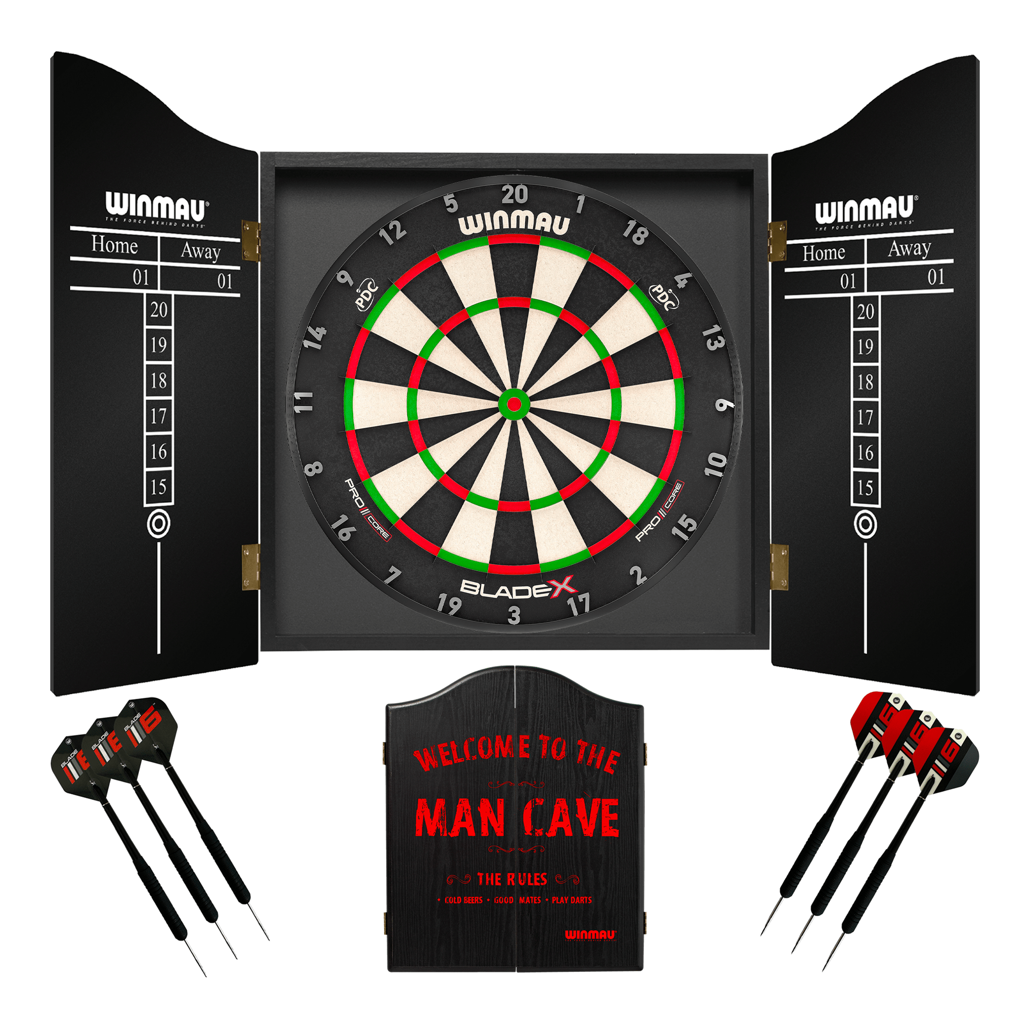 Winmau Blade X Dartboard, Cabinet & Darts - Complete Darts Set Blade X / Man Cave Boards