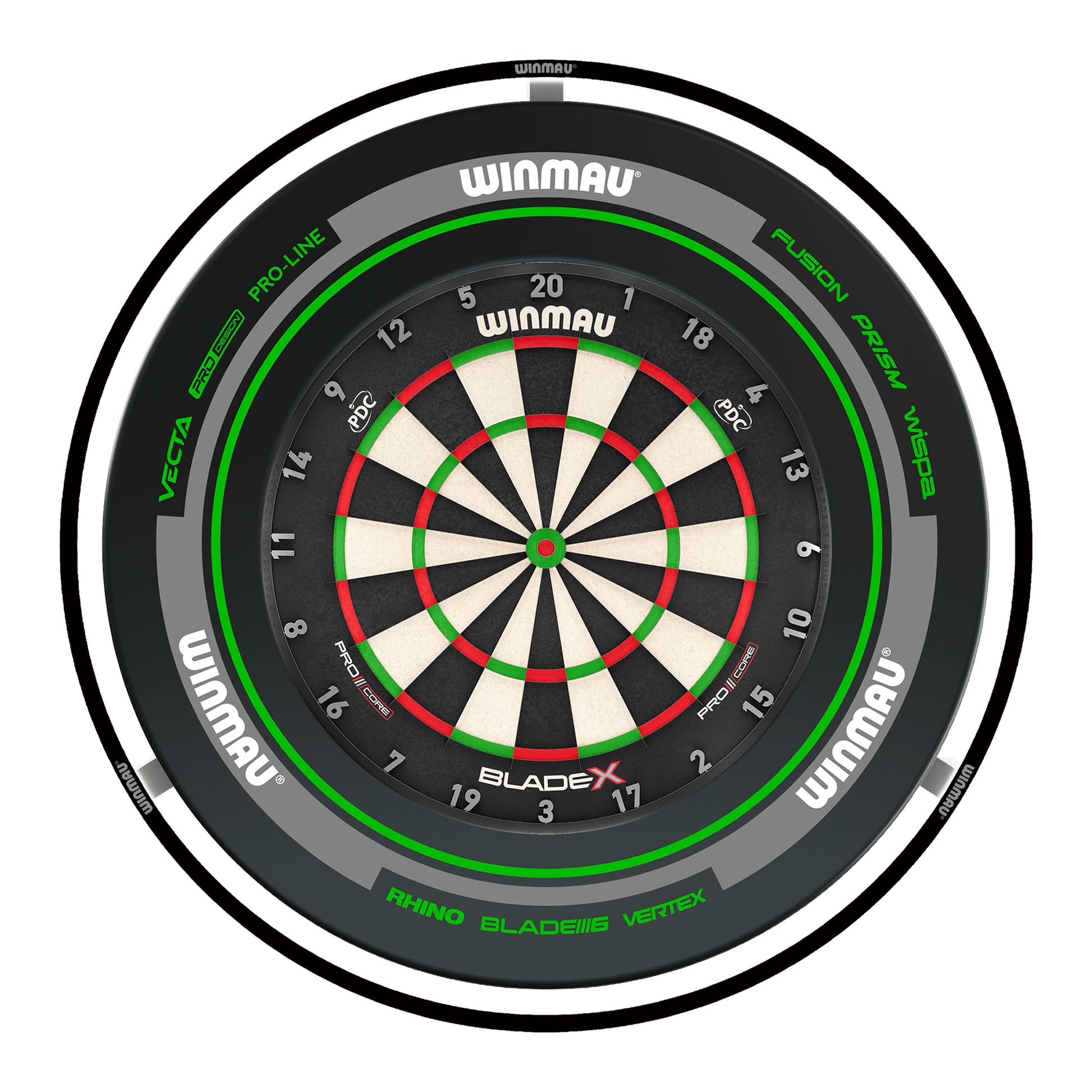 Winmau Blade X Dartboard, Surround & Black Plasma Light Bundle Blade X / Advance Black/Green / Winmau Plasma Black Boards