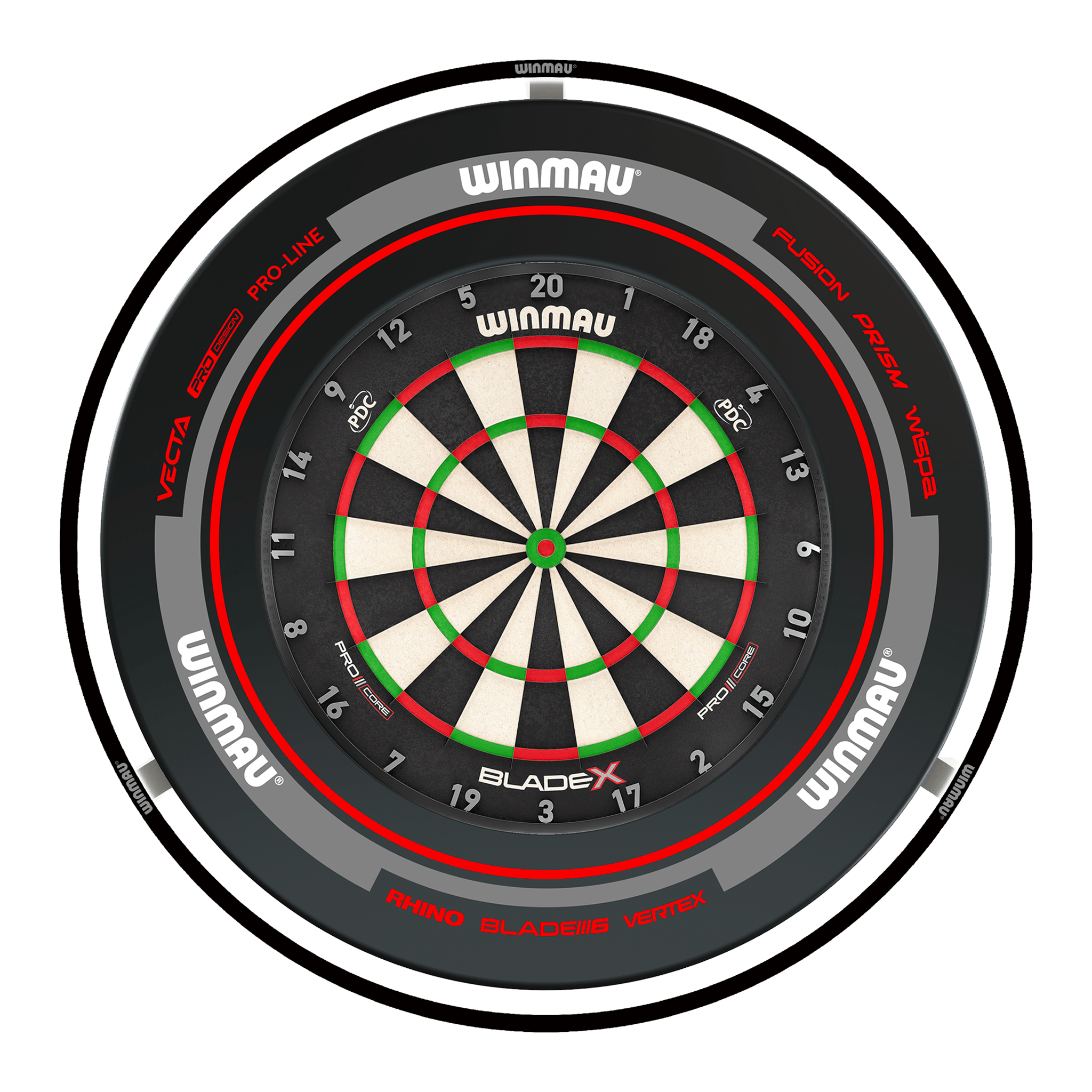 Winmau Blade X Dartboard, Surround & Black Plasma Light Bundle Blade X / Advance Black/Red / Winmau Plasma Black Boards