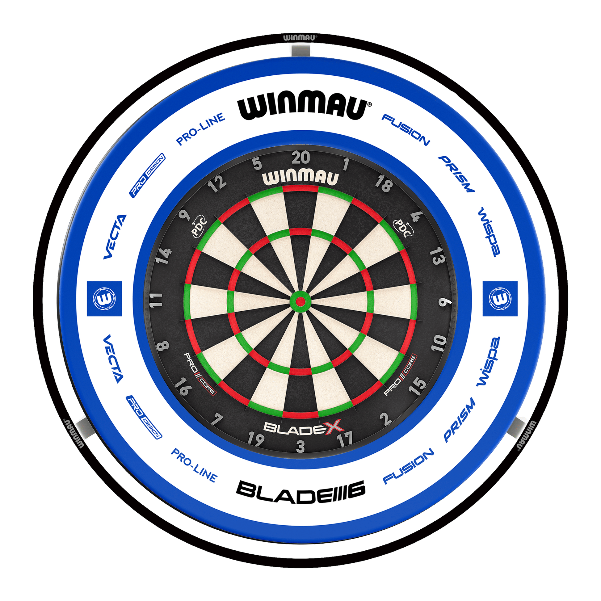 Winmau Blade X Dartboard, Surround & Black Plasma Light Bundle Blade X / Pro 2.0 Blue / Winmau Plasma Black Boards