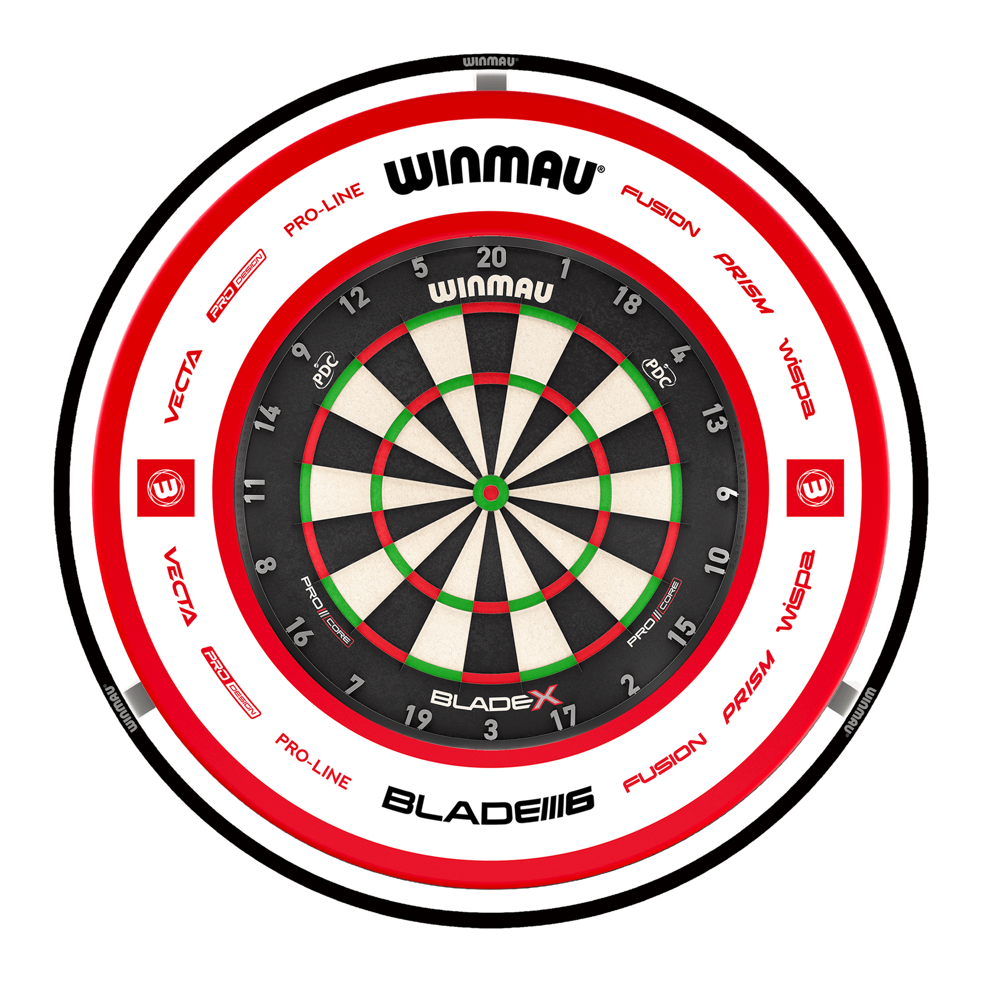 Winmau Blade X Dartboard, Surround & Black Plasma Light Bundle Blade X / Pro 2.0 Red / Winmau Plasma Black Boards