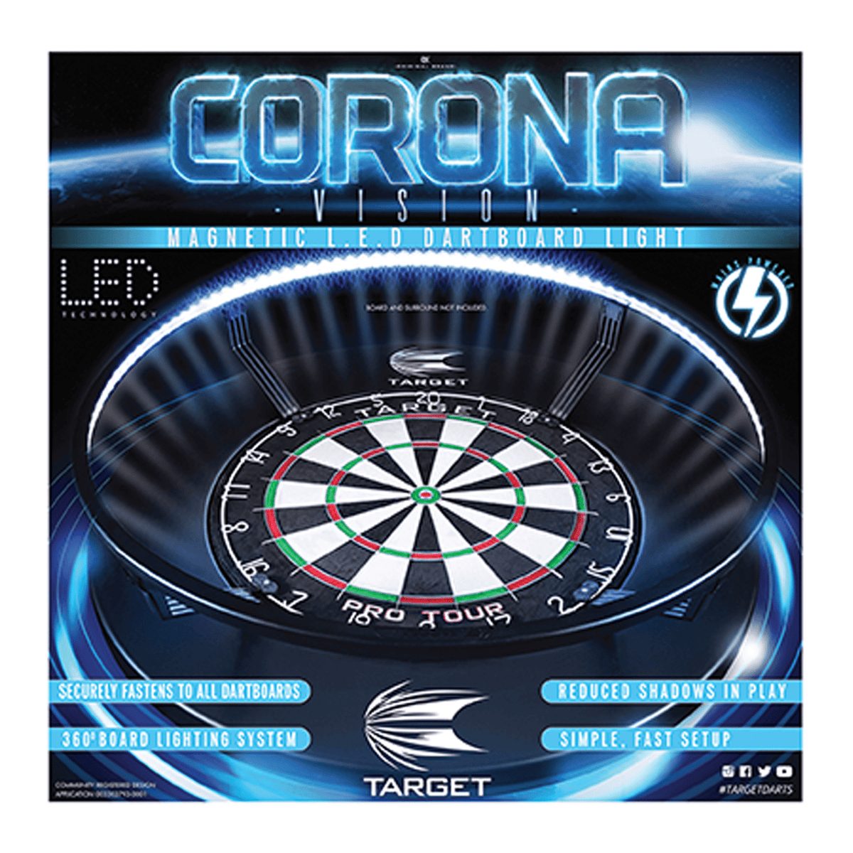 Winmau Blade X Dartboard, Surround & Corona Light Bundle Dartboard Bundles