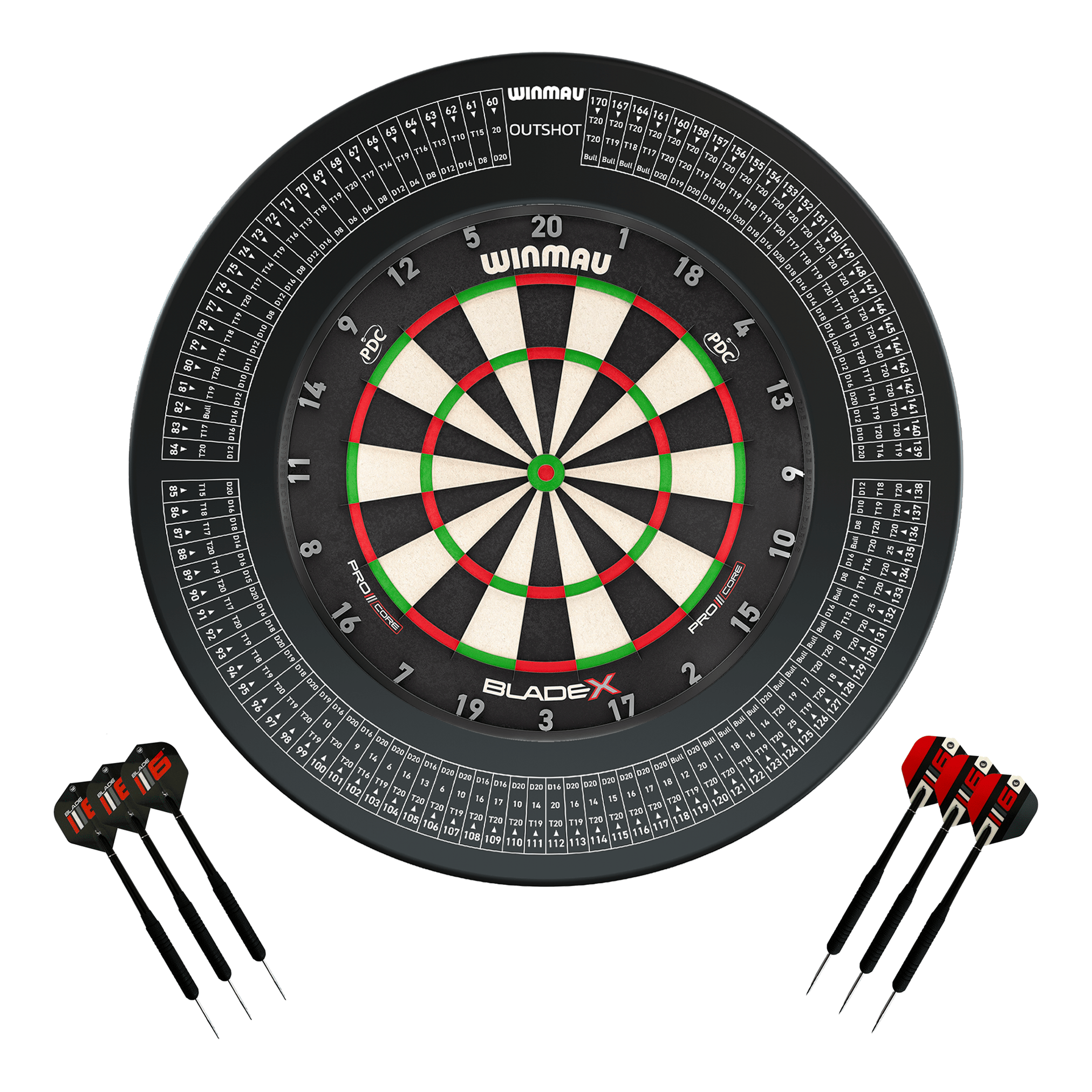 Winmau Blade X Dartboard, Surround & Darts - Complete Darts Set Blade X / Out Shot Boards