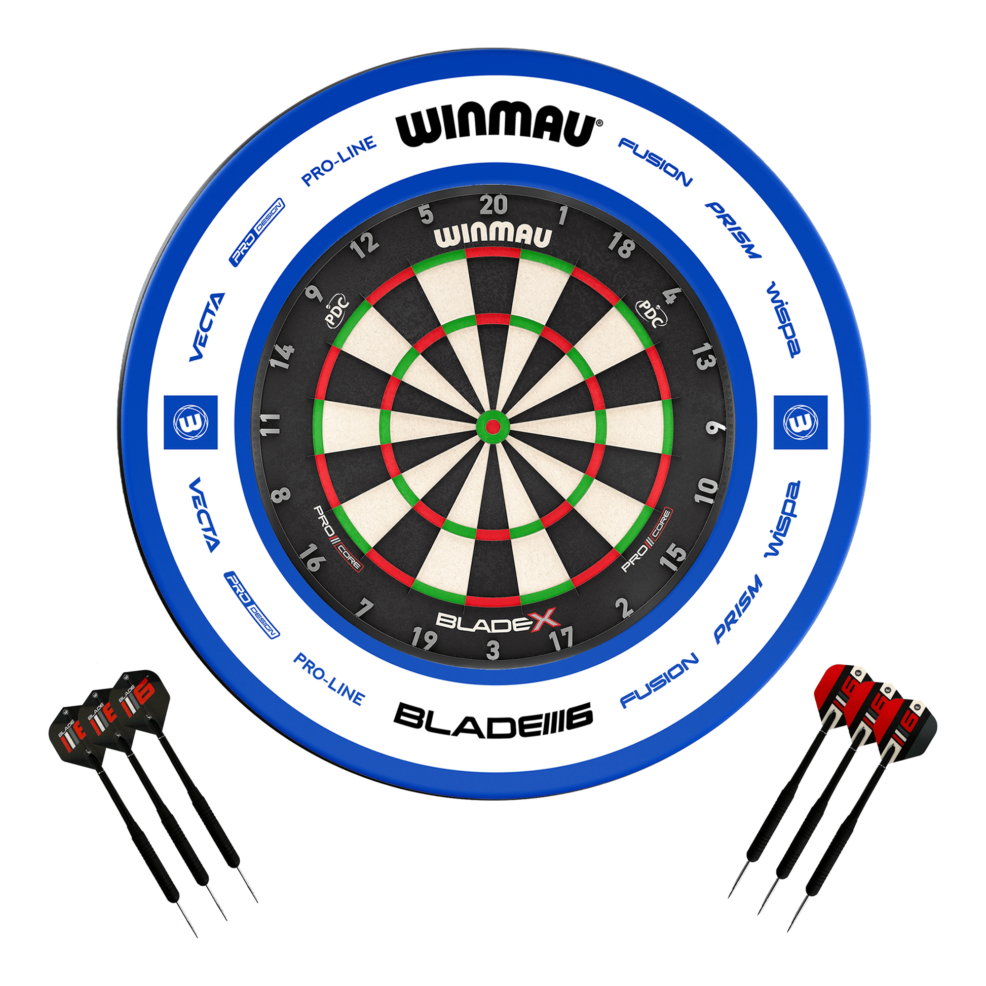 Winmau Blade X Dartboard, Surround & Darts - Complete Darts Set Blade X / Pro 2.0 Blue Boards
