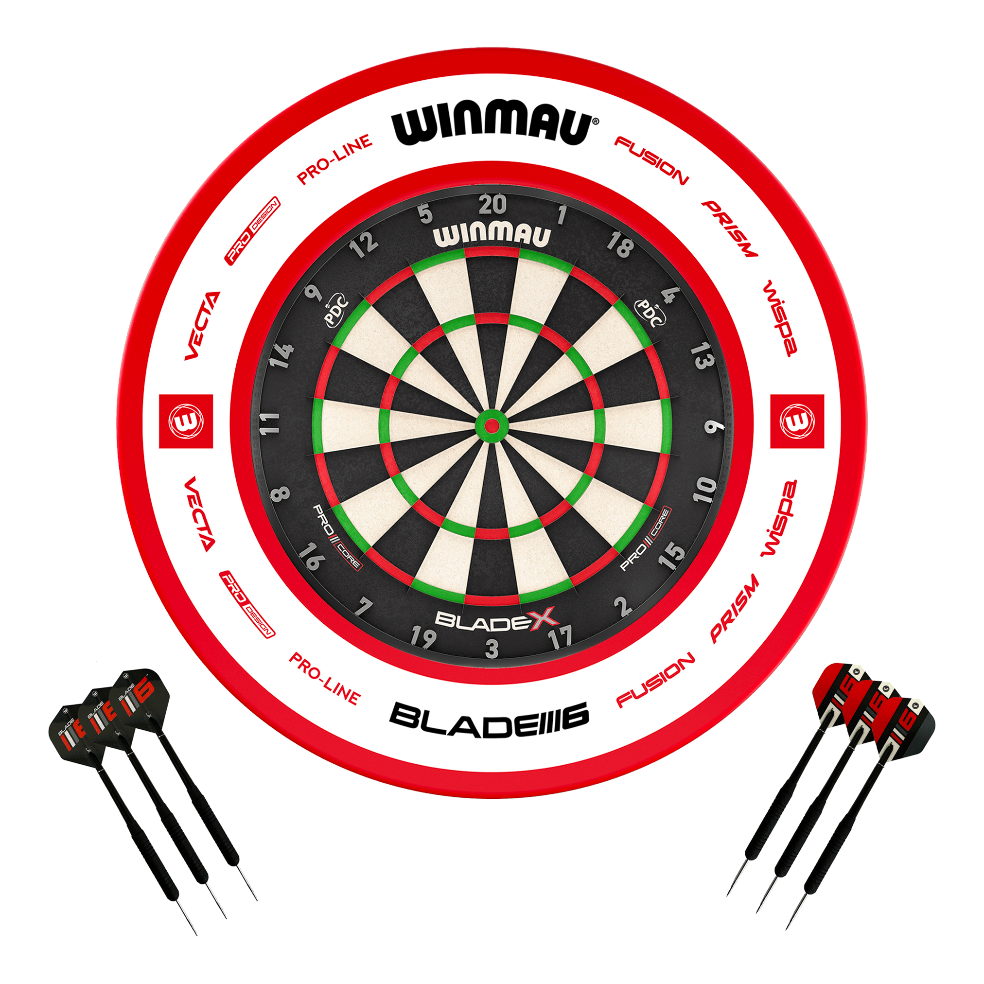 Winmau Blade X Dartboard, Surround & Darts - Complete Darts Set Blade X / Pro 2.0 Red Boards