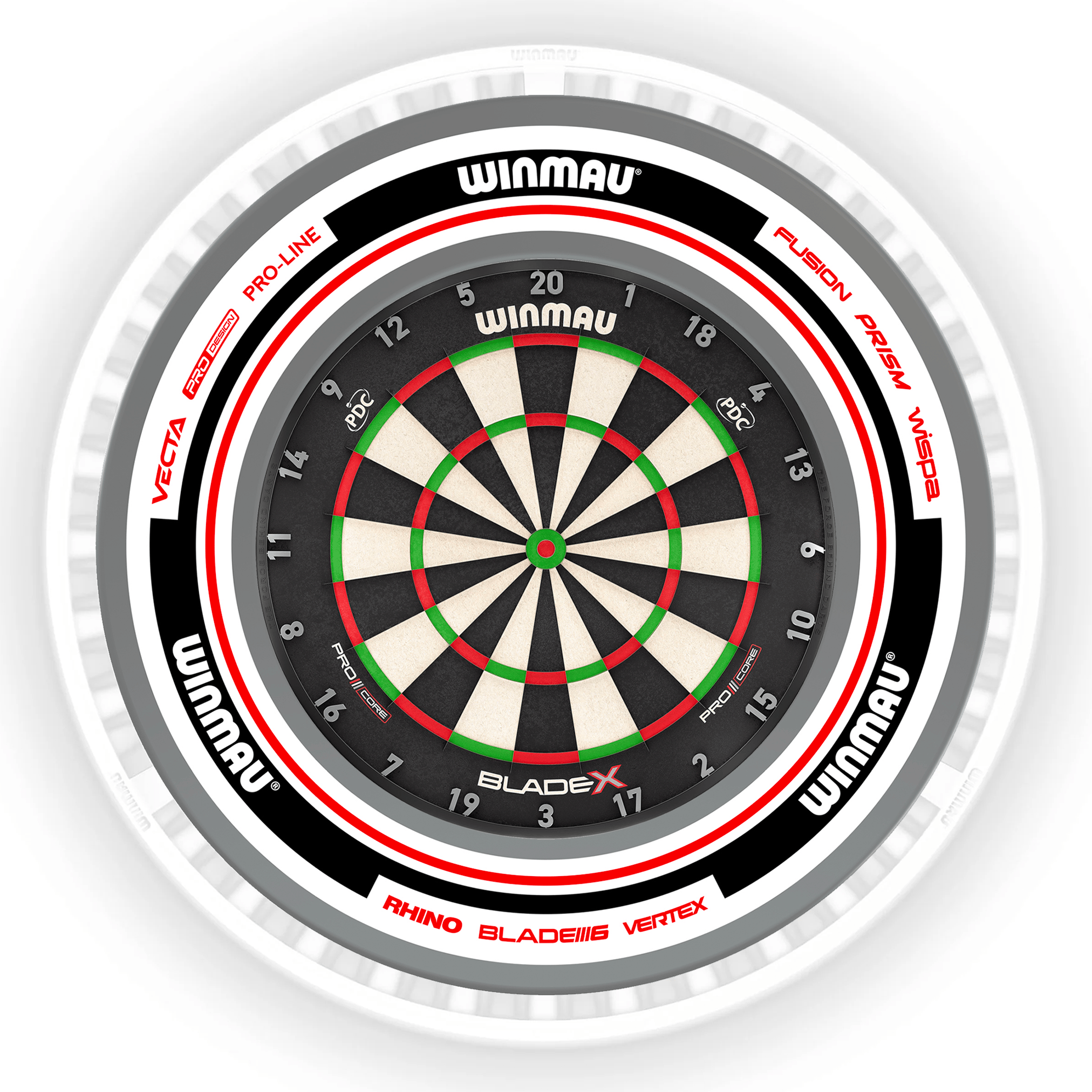 Winmau Blade X Dartboard, Surround & Ice White Plasma Light Bundle BladeX / Advance White/Red / Winmau Plasma Ice White Boards