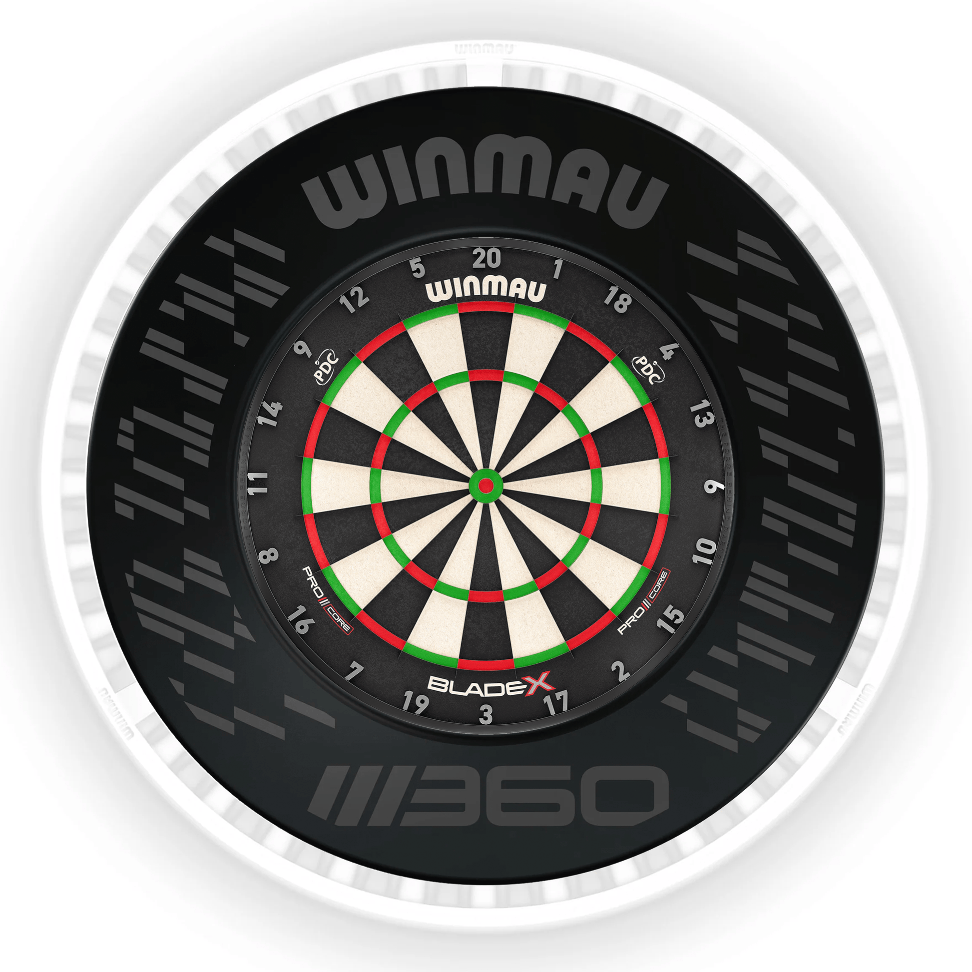 Winmau Blade X Dartboard, Surround & Ice White Plasma Light Bundle BladeX / Blade 360 / Winmau Plasma Ice White Boards