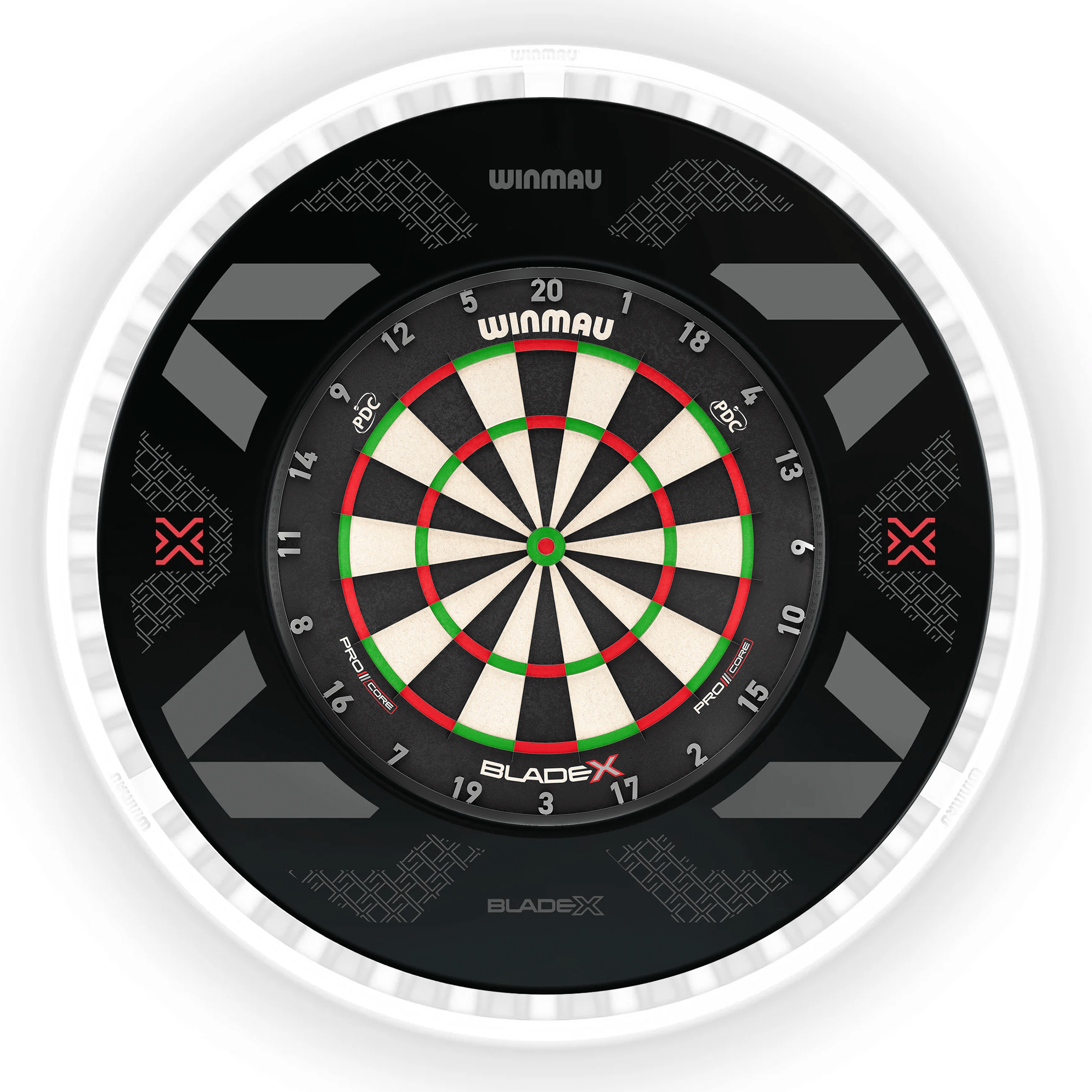 Winmau Blade X Dartboard, Surround & Ice White Plasma Light Bundle BladeX / Blade X / Winmau Plasma Ice White Boards