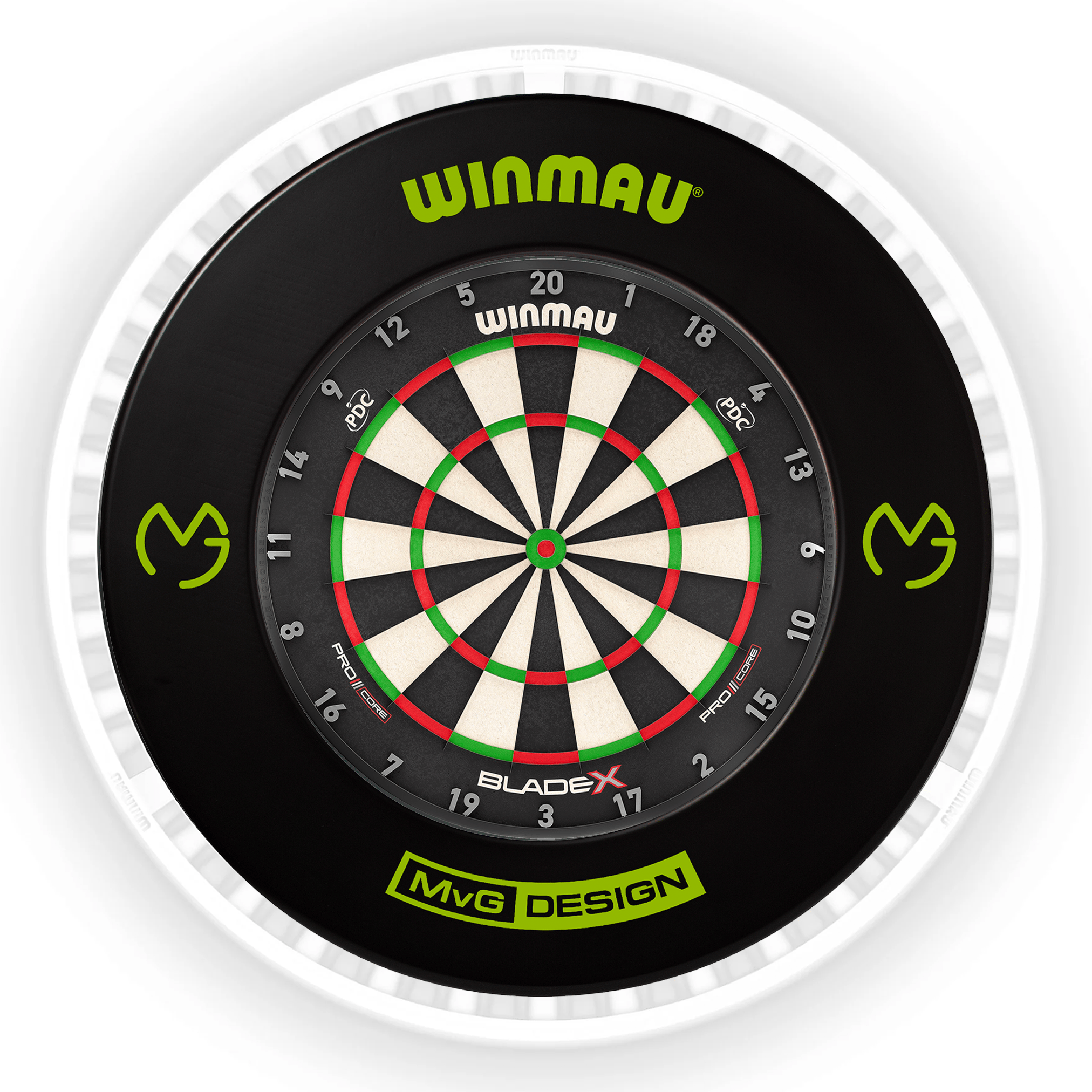 Winmau Blade X Dartboard, Surround & Ice White Plasma Light Bundle BladeX / MvG / Winmau Plasma Ice White Boards