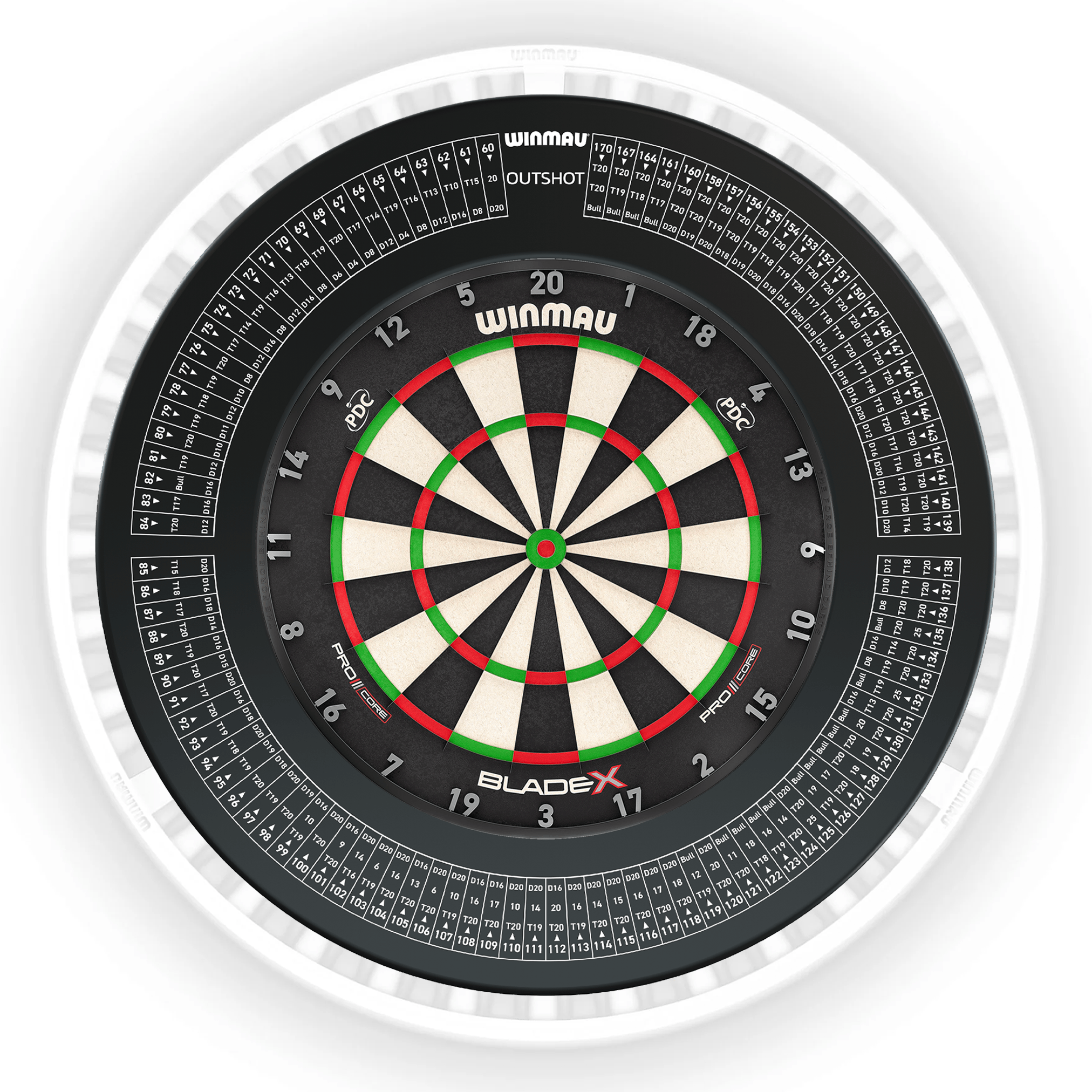 Winmau Blade X Dartboard, Surround & Ice White Plasma Light Bundle BladeX / Out Shot / Winmau Plasma Ice White Boards