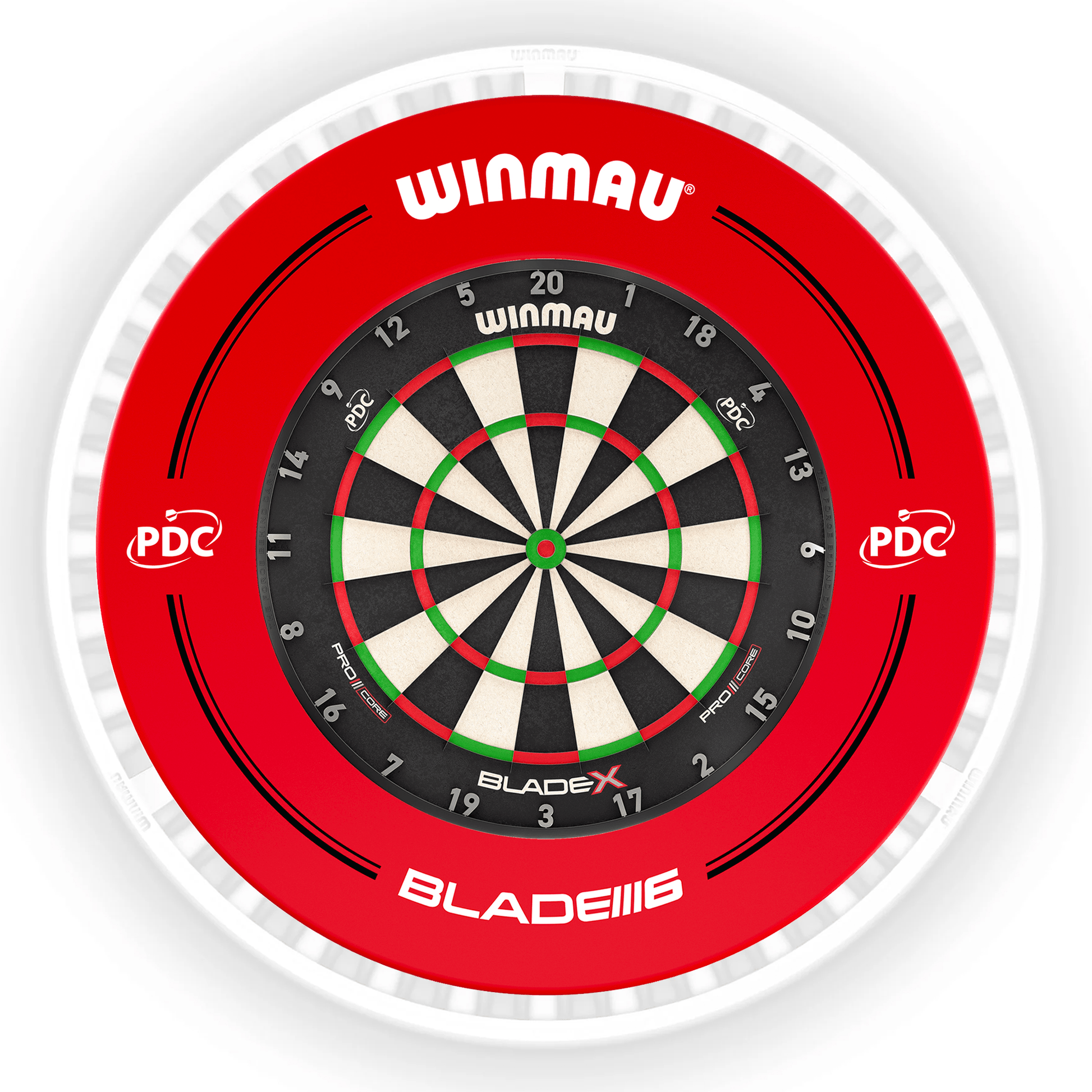Winmau Blade X Dartboard, Surround & Ice White Plasma Light Bundle BladeX / PDC Red / Winmau Plasma Ice White Boards