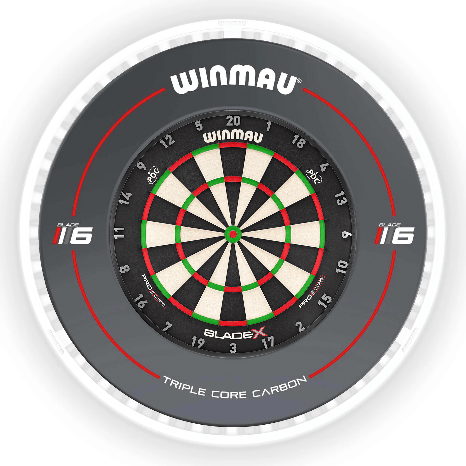 Winmau Blade X Dartboard, Surround & Ice White Plasma Light Bundle BladeX / Triple Core / Winmau Plasma Ice White Boards