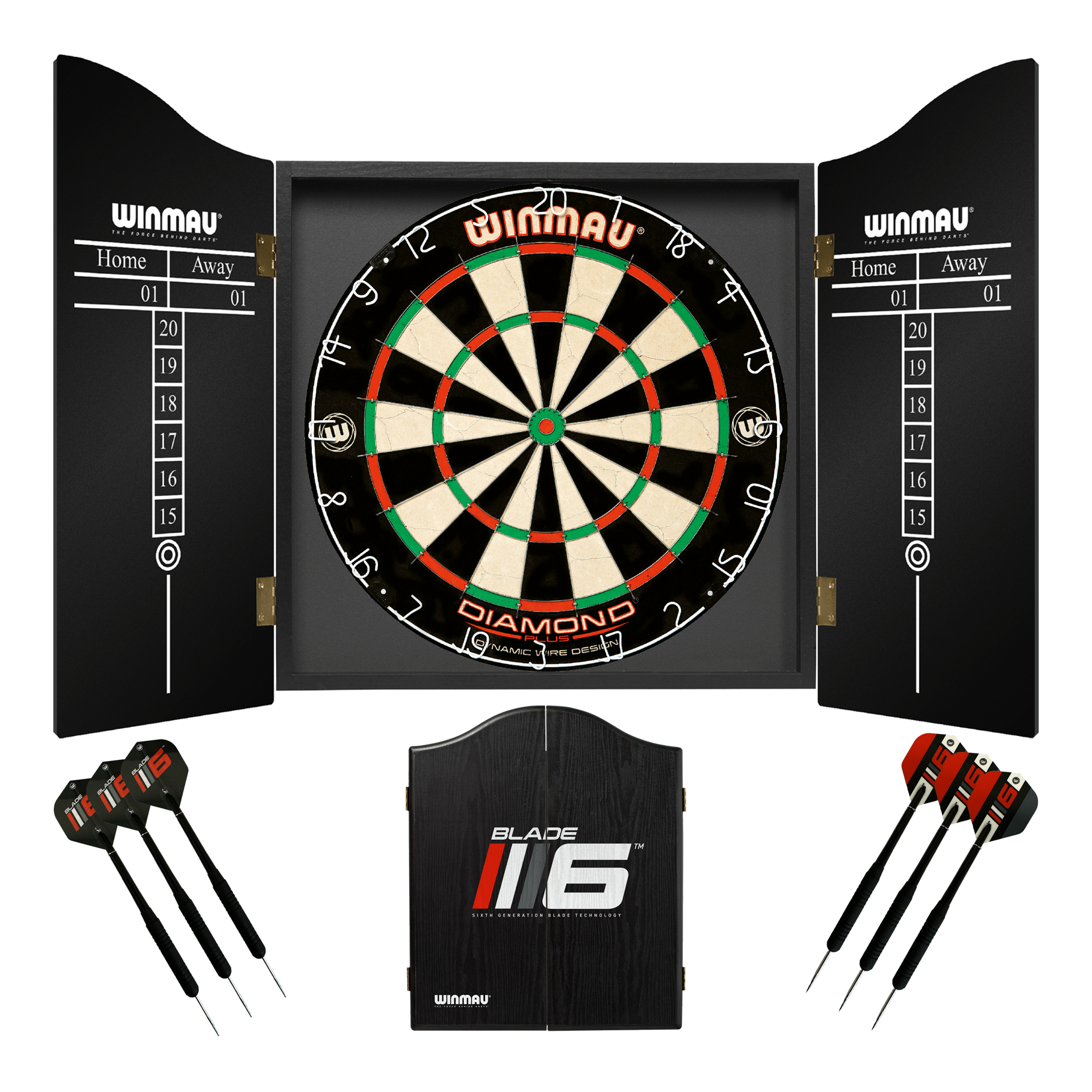 Winmau Diamond Plus Dartboard, Cabinet & Darts - Complete Darts Set Diamond Plus / Blade 6 Boards