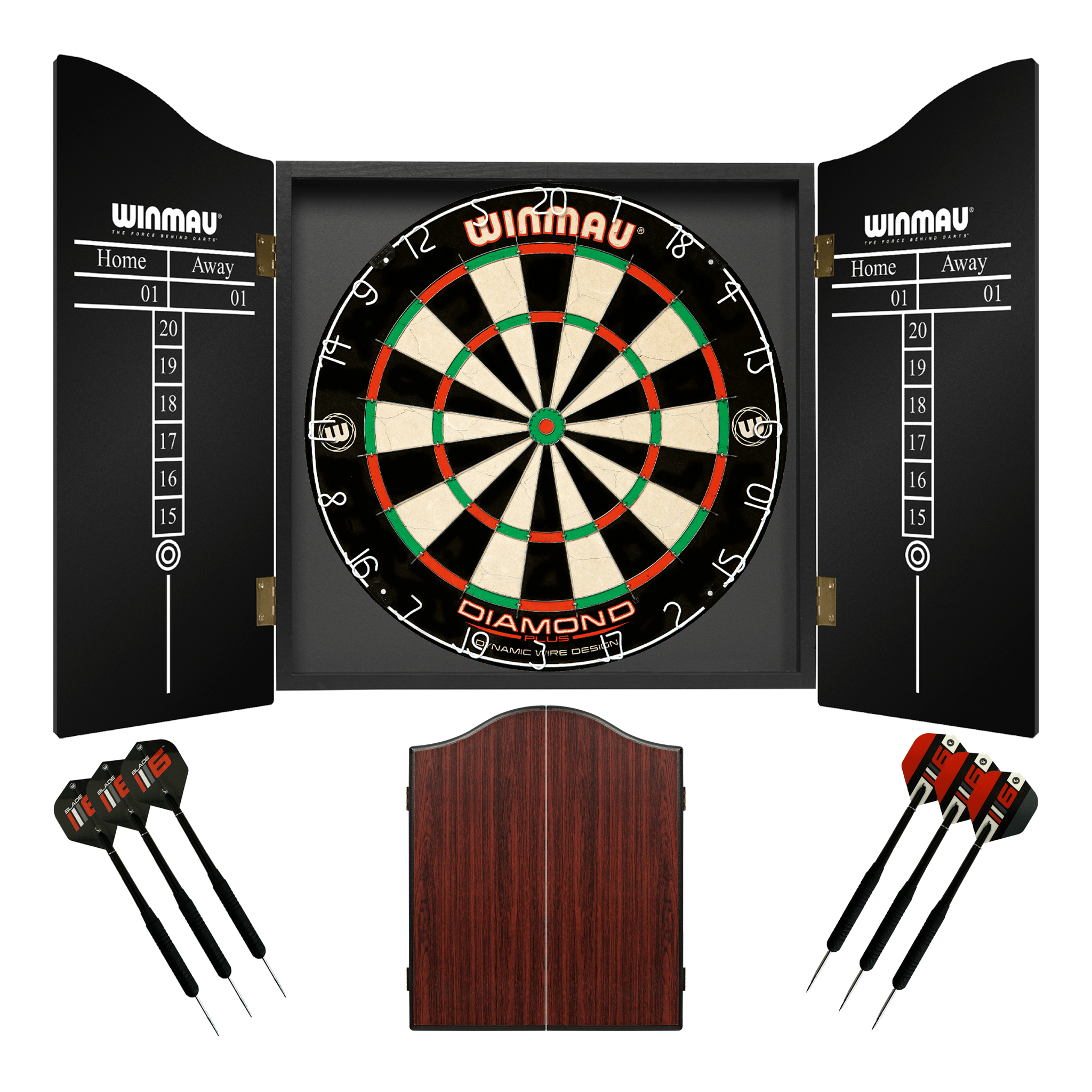 Winmau Diamond Plus Dartboard, Cabinet & Darts - Complete Darts Set Diamond Plus / Rosewood Boards
