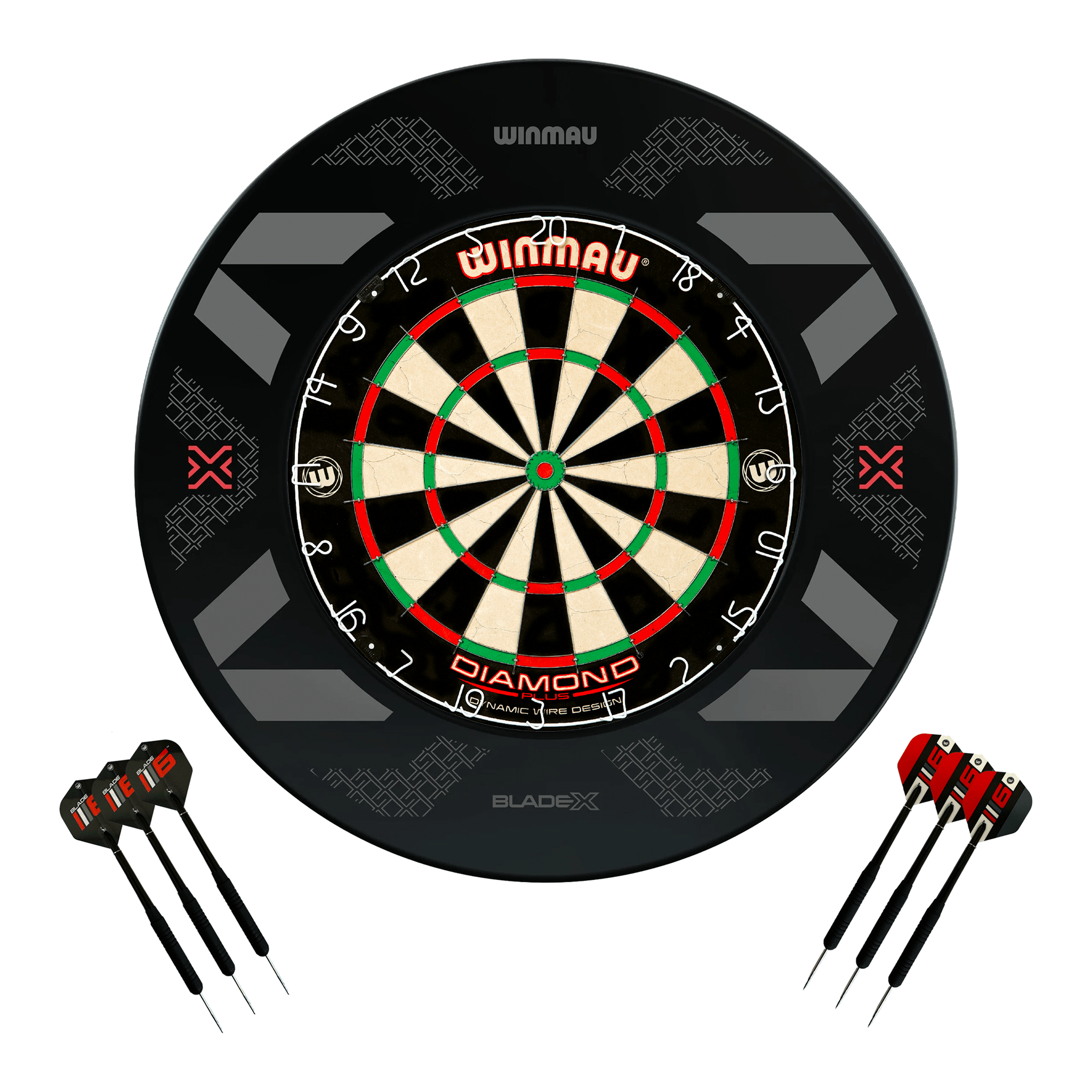 Winmau Diamond Plus Dartboard, Surround & Darts - Complete Darts Set Diamond Plus / Blade X Boards