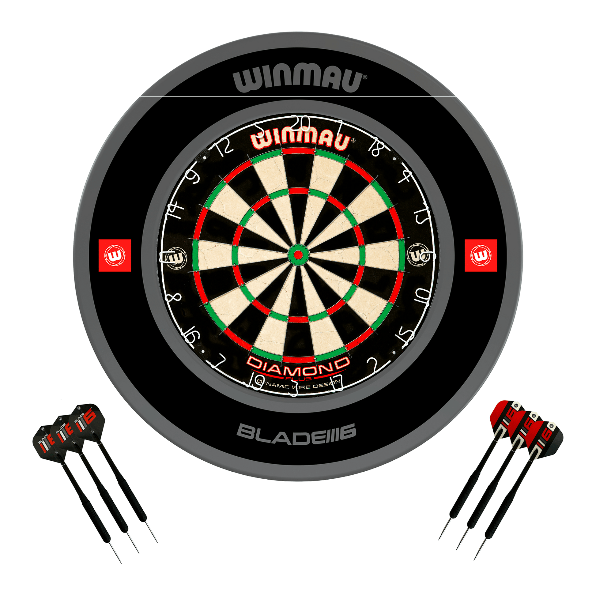 Winmau Diamond Plus Dartboard, Surround & Darts - Complete Darts Set Diamond Plus / Pro 1.0 Black Boards