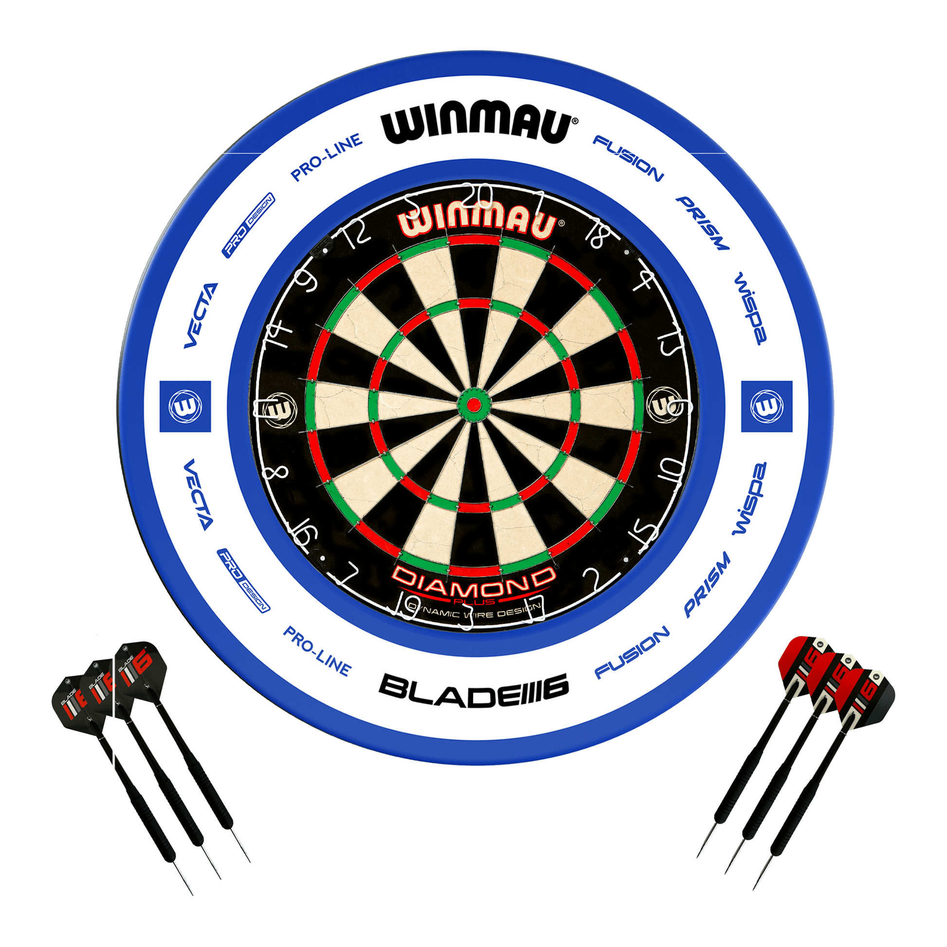 Winmau Diamond Plus Dartboard, Surround & Darts - Complete Darts Set Diamond Plus / Pro 2.0 Blue Boards