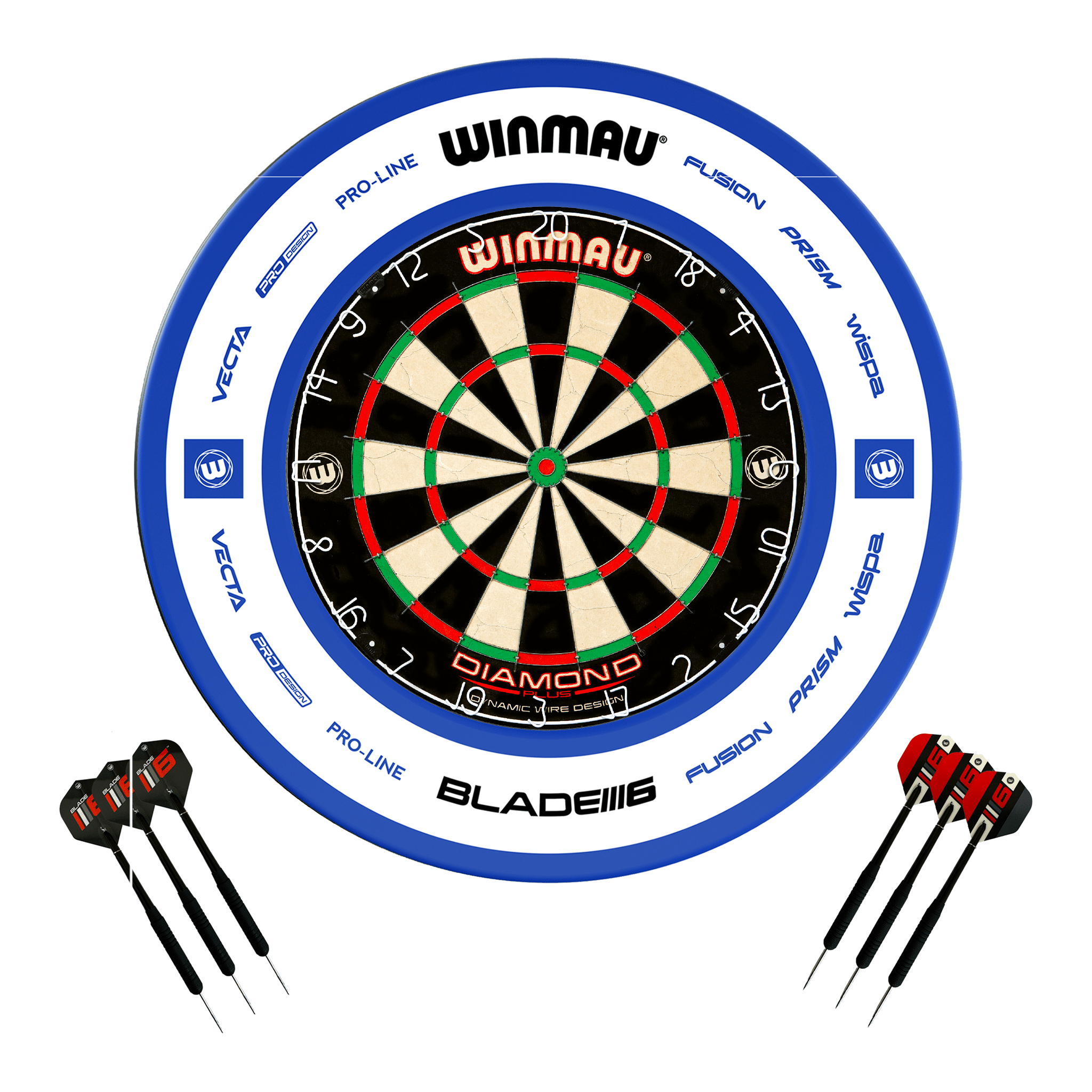 Winmau Diamond Plus Dartboard, Surround & Darts - Complete Darts Set Diamond Plus / Pro 2.0 Blue Boards