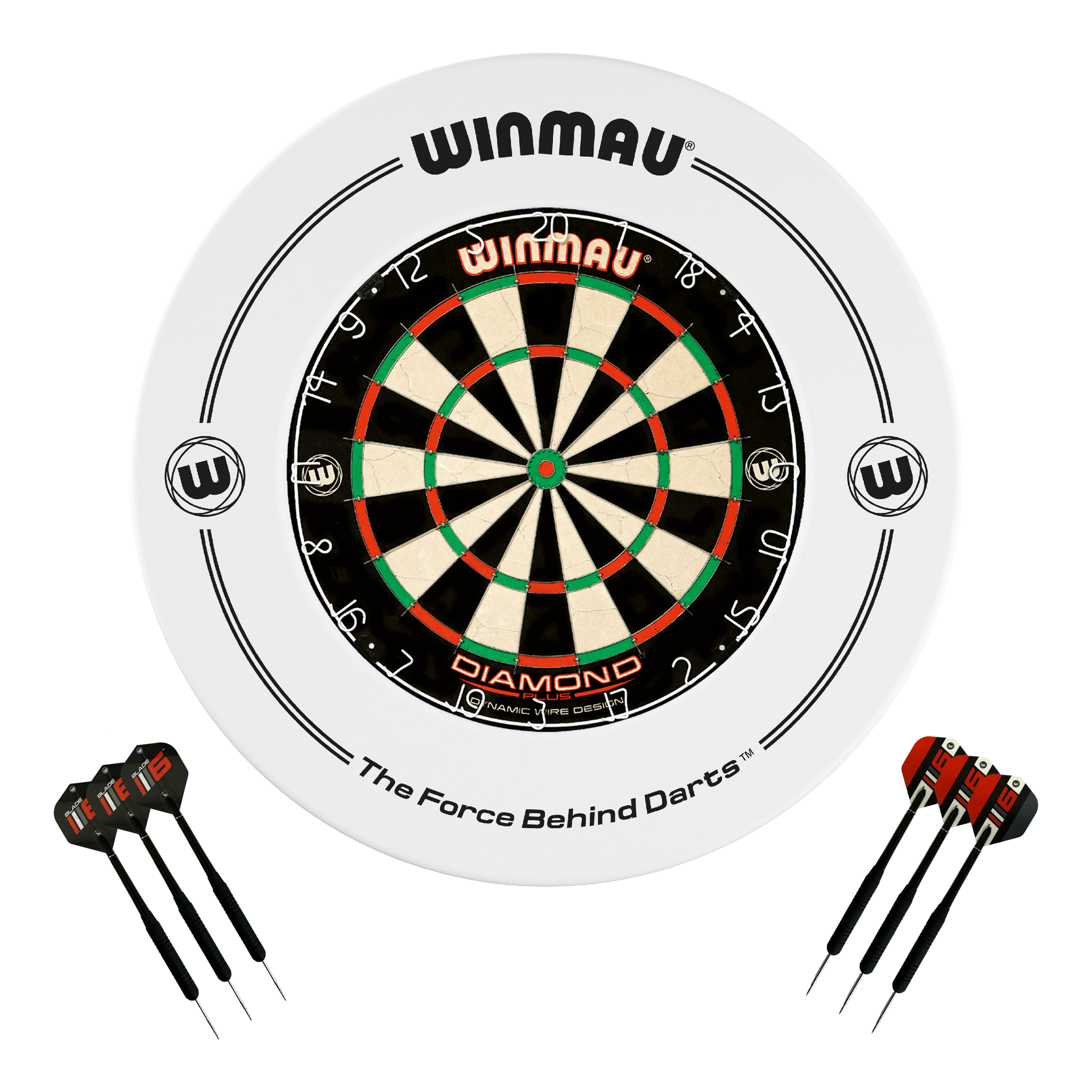 Winmau Diamond Plus Dartboard, Surround & Darts - Complete Darts Set Diamond Plus / White Boards