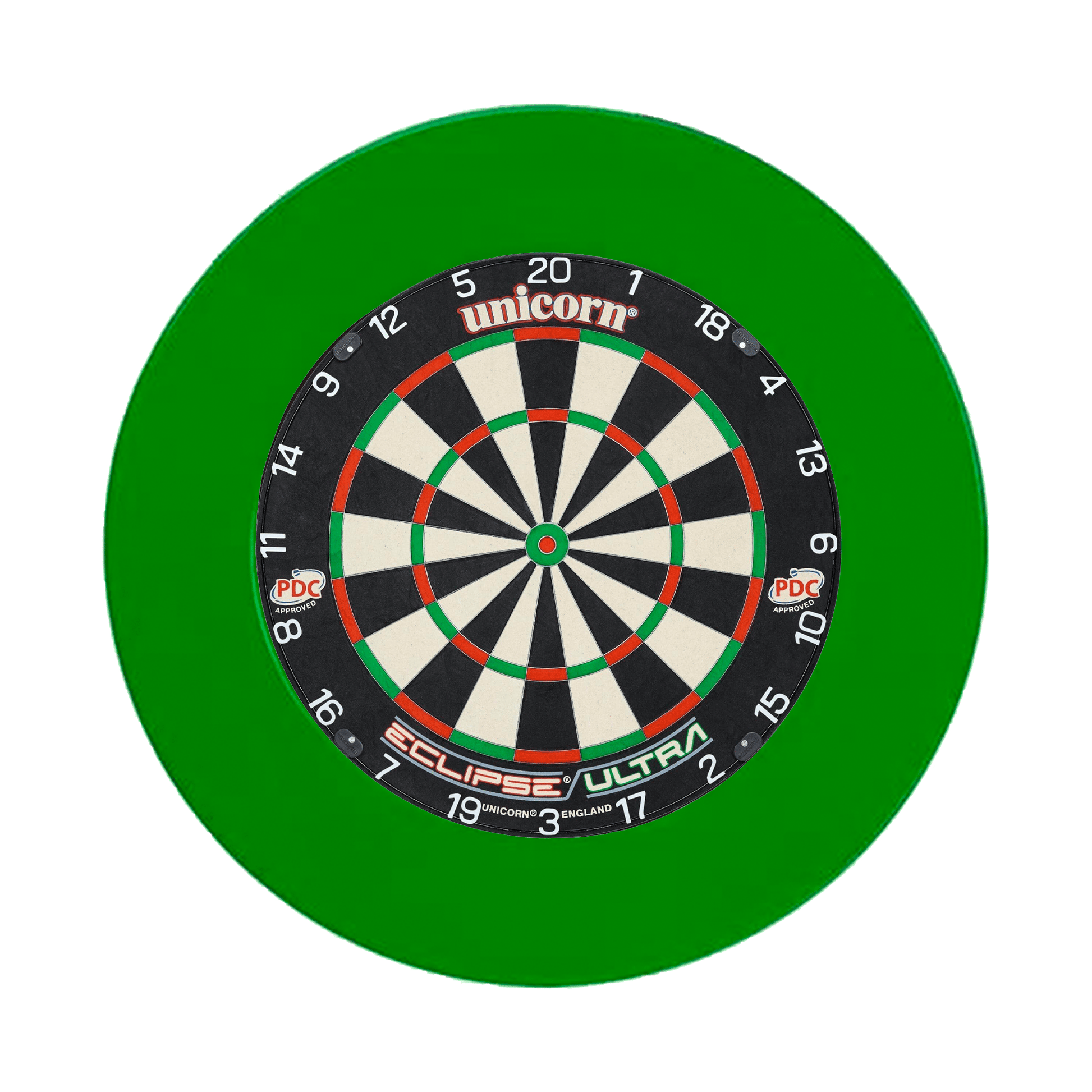 Darts Online Unicorn Eclipse Dartboard & 'Official PDC' Surround Bundle Ultra / Green Boards