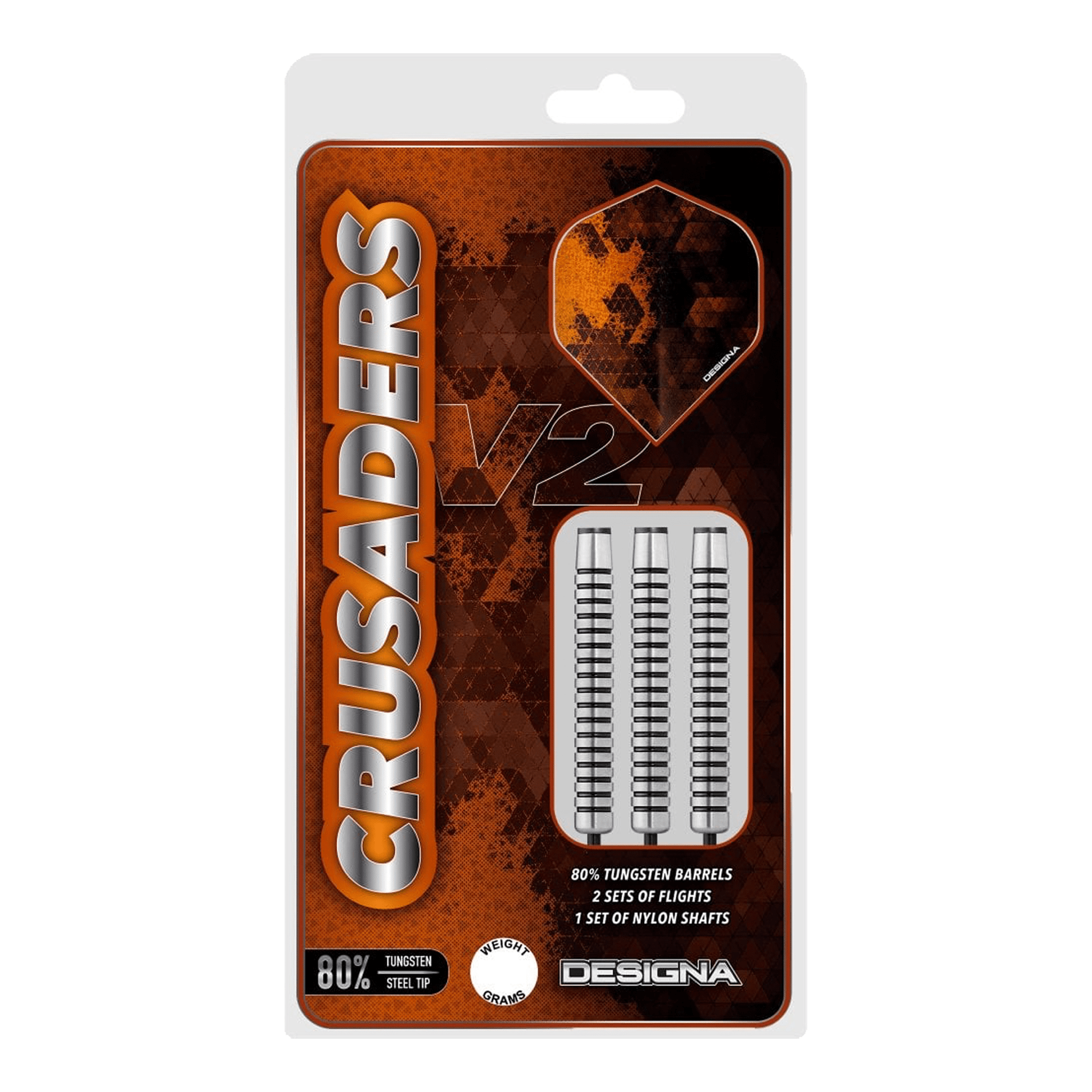 Designa Crusader V2 M2 Steel Tip Darts - 80% Tungsten - 21 Grams Darts