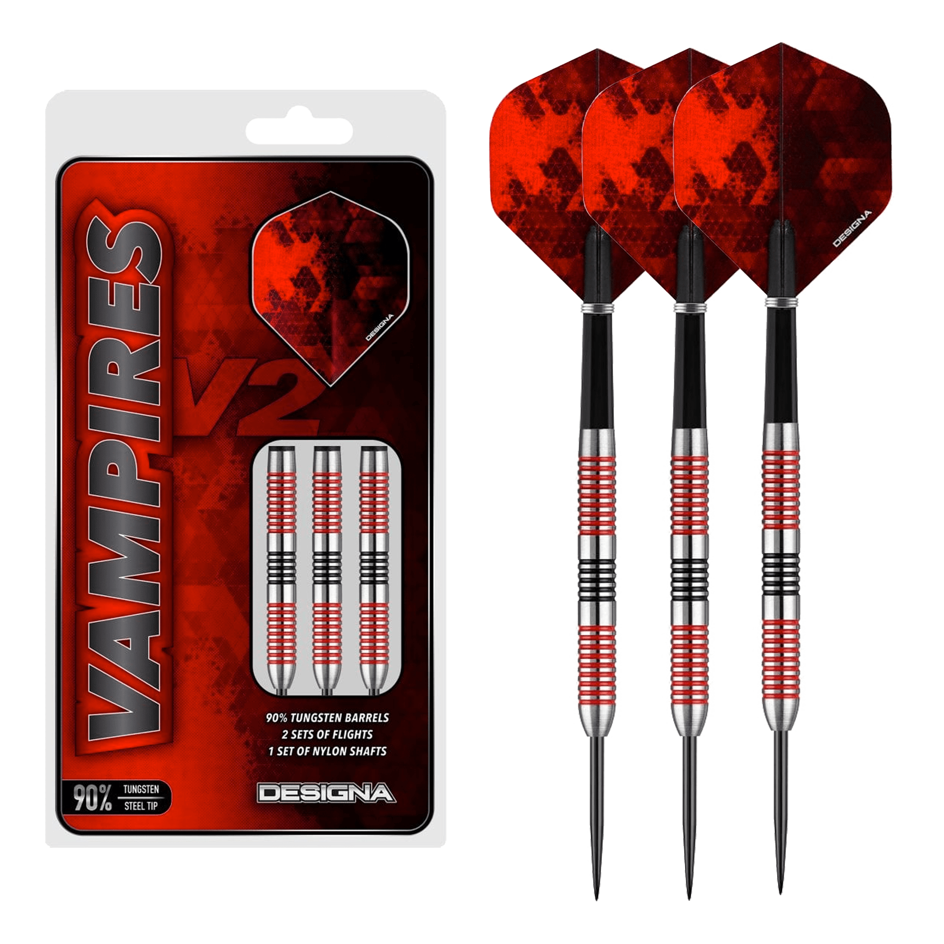 Designa Vampires V2 M2 Steel Tip Darts - 90% Tungsten - 21 Grams Darts