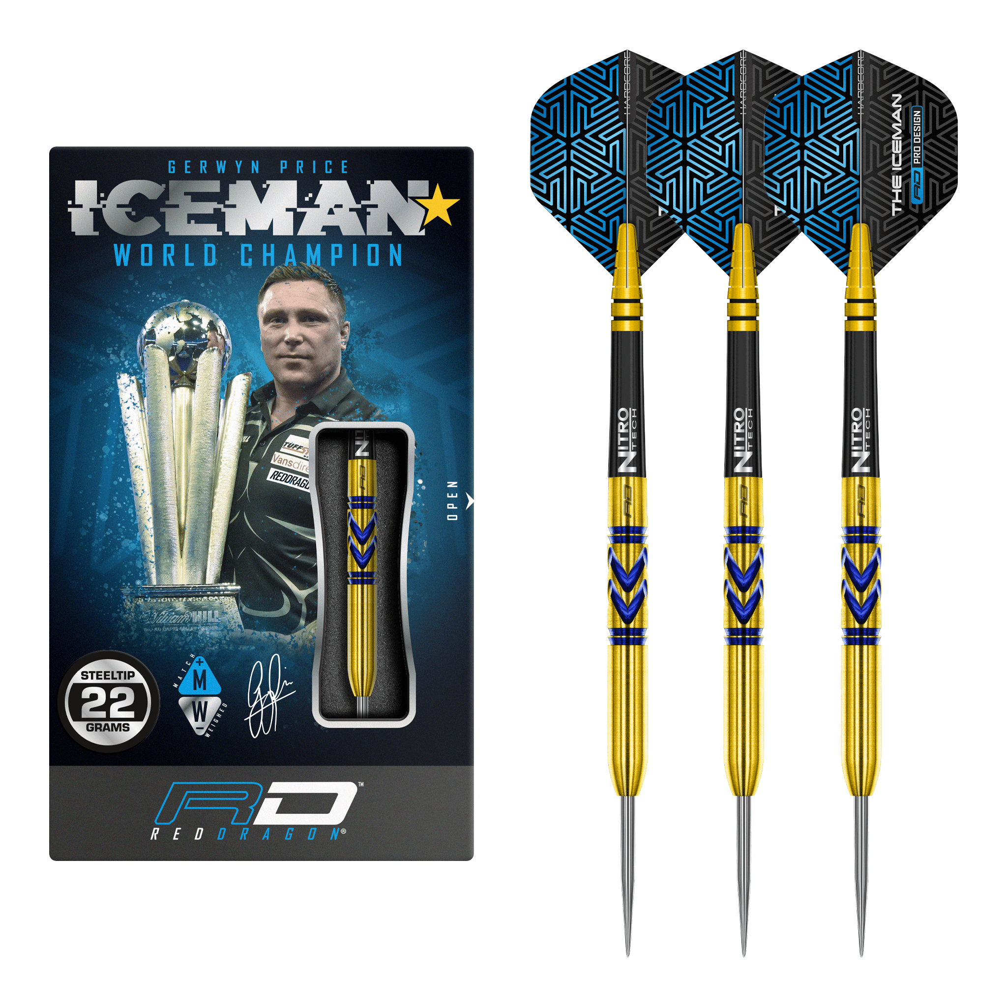 Red Dragon Gerwyn Price Avalanche Gold - 90% Tungsten Steel Tip Darts 22 Grams Darts
