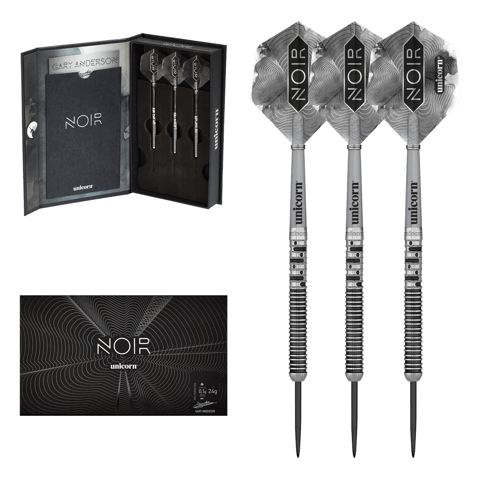 Unicorn Gary Anderson Noir Phase 5 Steel Tip Darts - 90% Tungsten - 21 Grams Darts