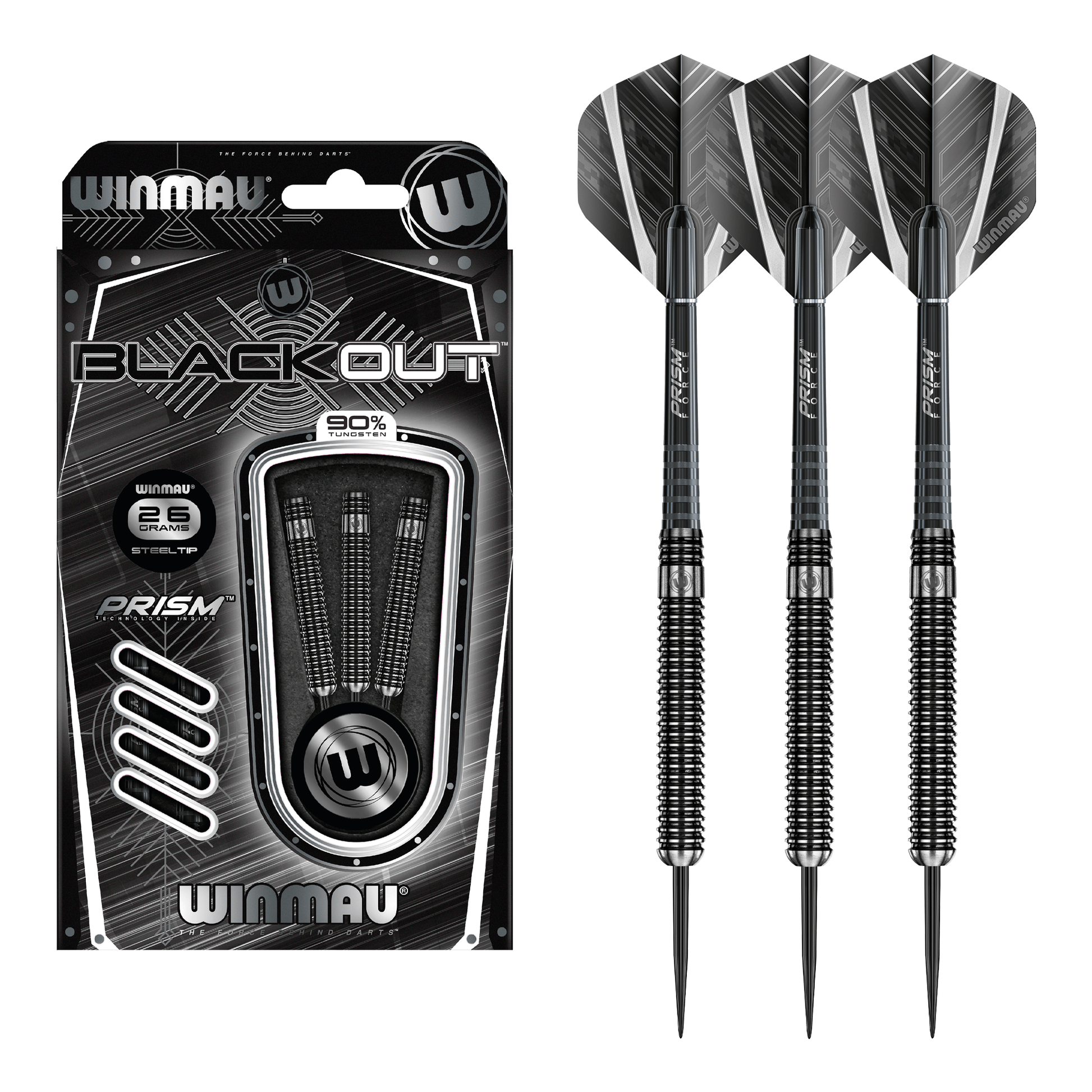 Winmau Blackout Parallel Barrel - 90% Tungsten Steel Tip Darts 22 Grams Darts