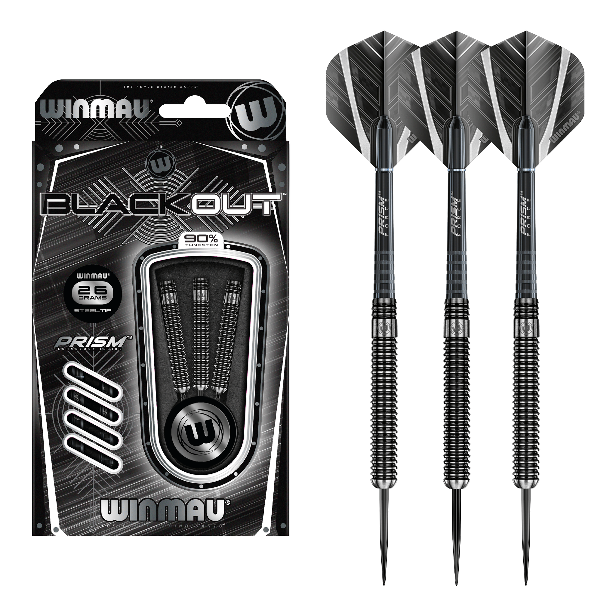 Winmau Blackout Parallel Barrel - 90% Tungsten Steel Tip Darts 22 Grams Darts